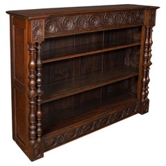 Grande bibliothèque ouverte en chêne écossais, néo-gothique, victorienne, vers 1880
