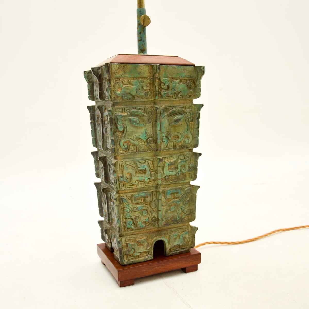 Large Antique Oriental Bronze Table Lamp 3