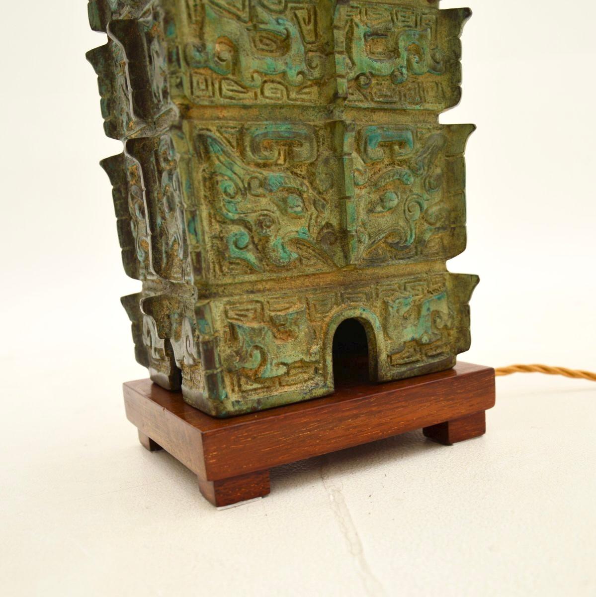 Large Antique Oriental Bronze Table Lamp 4