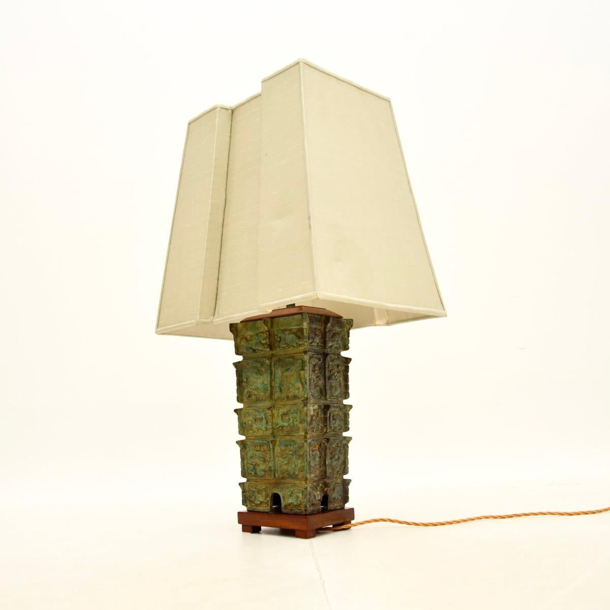 Chinese Export Large Antique Oriental Bronze Table Lamp