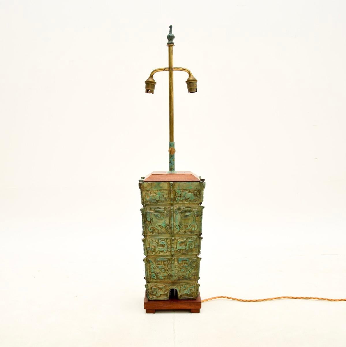 Metal Large Antique Oriental Bronze Table Lamp