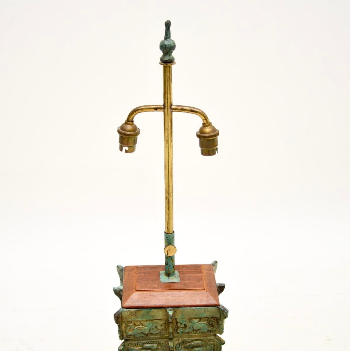 Large Antique Oriental Bronze Table Lamp 1