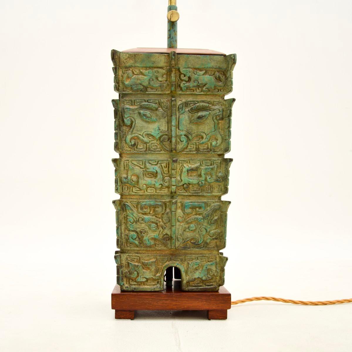 Large Antique Oriental Bronze Table Lamp 2