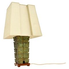 Large Antique Oriental Bronze Table Lamp