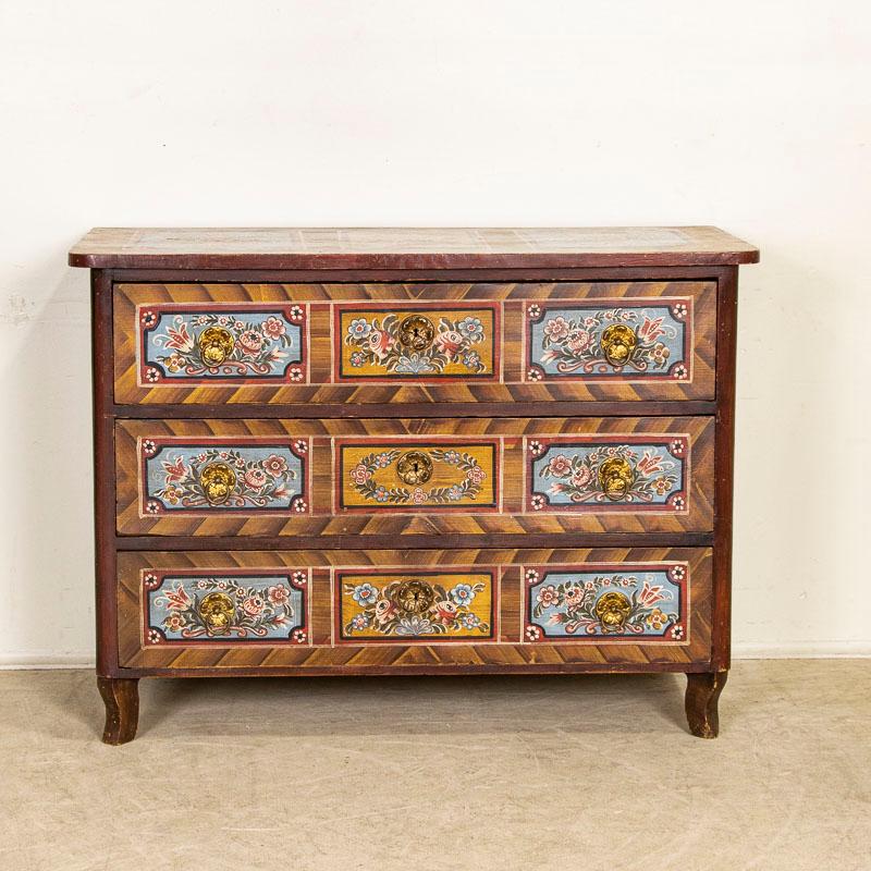 Large Antique Original Folk Art Painted Chest of Drawers from Hungary In Good Condition In Round Top, TX