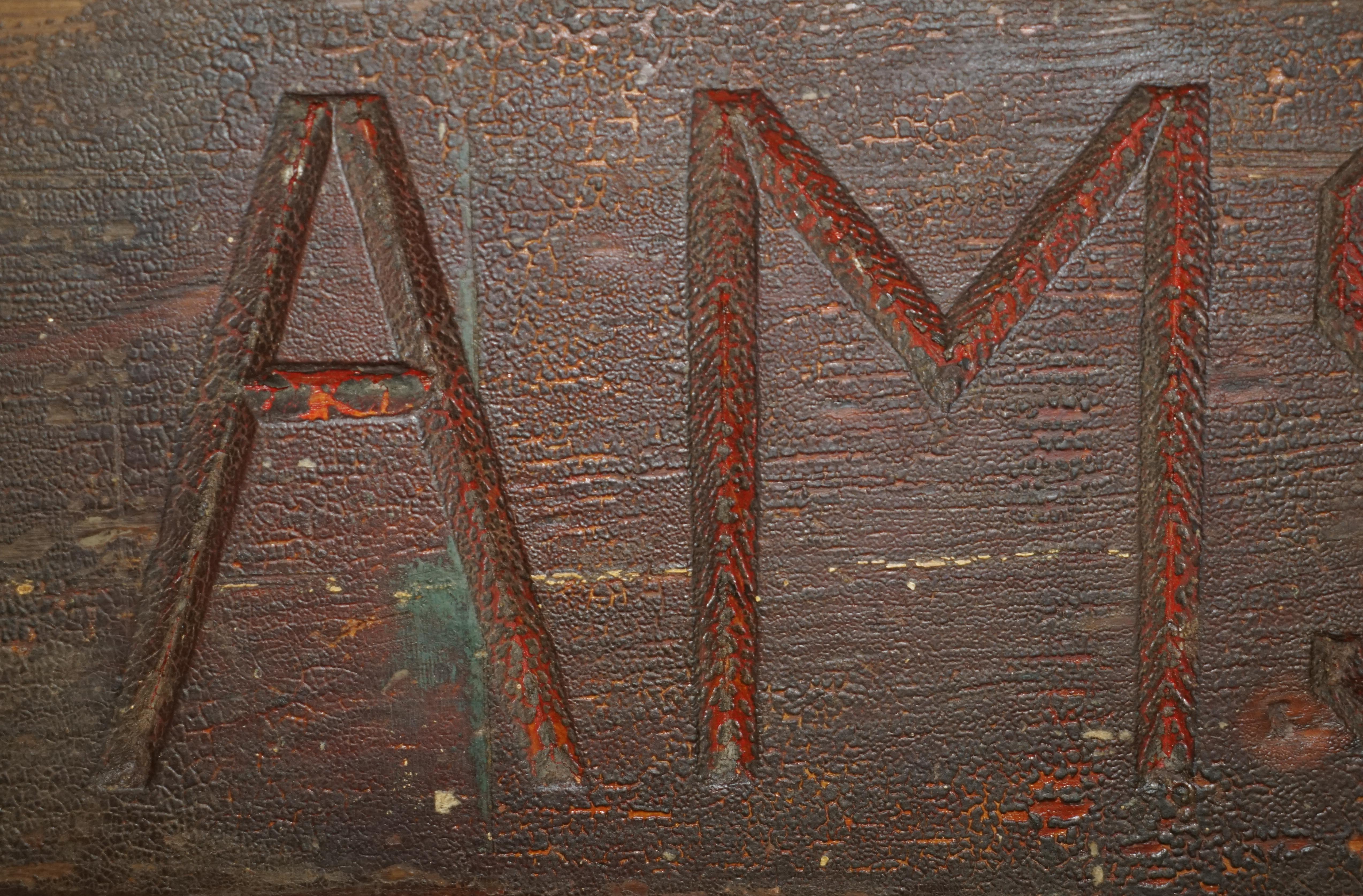 Bois Grande malle antique en bois sculptée à la main AMSTERDAM à imprimé original, 170 cm x 26 cm en vente
