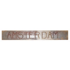 Large Antique Original Paint Amsterdam Hand Carved Wood Sign
