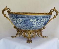 Large Antique Ormolu Mounted Chinese Ming Dynasty Porcelain Bowl
