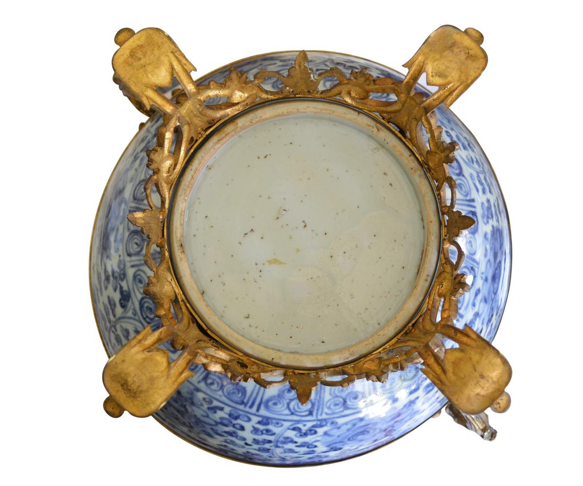 18th Century and Earlier Large Antique Ormolu Mounted Chinese Ming Dynasty Porcelain Bowl