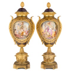 Large Antique Ormolu Mounted Sevres Style Porcelain Vases French Mythological