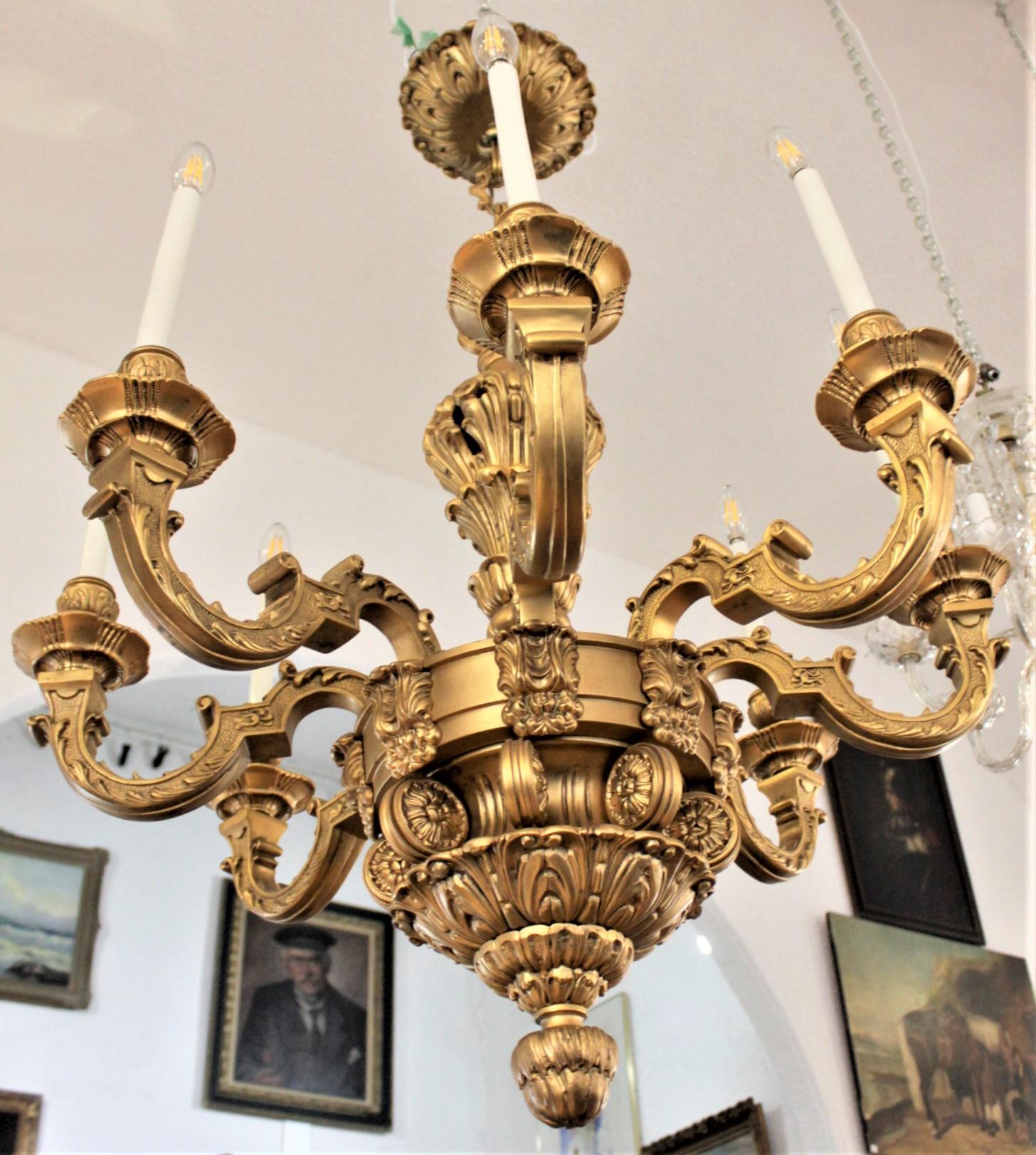 Large Antique Ornate French Louis XIV Boulle Style Gilt Bronze Chandelier For Sale 6