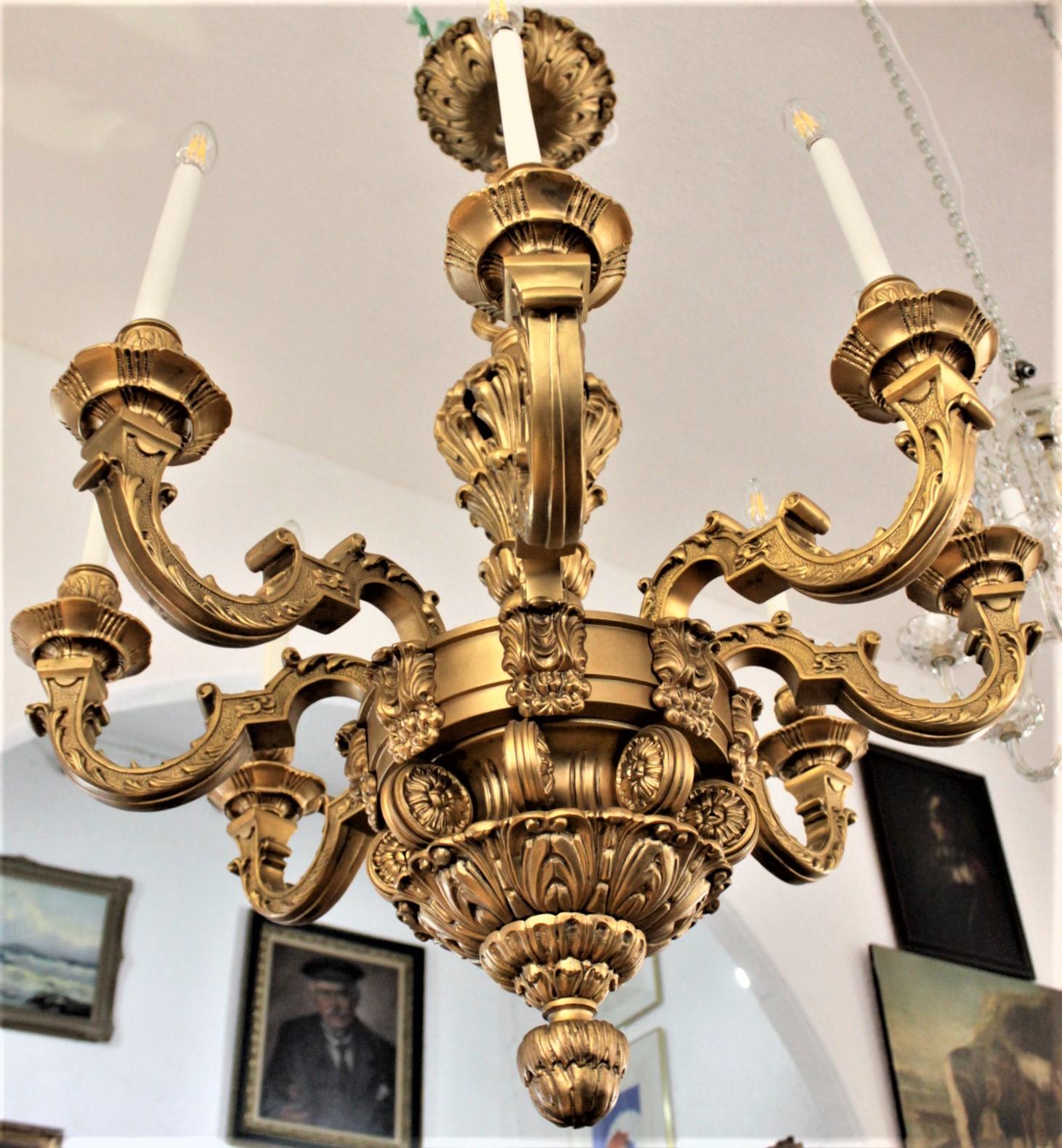 Cast Large Antique Ornate French Louis XIV Boulle Style Gilt Bronze Chandelier For Sale