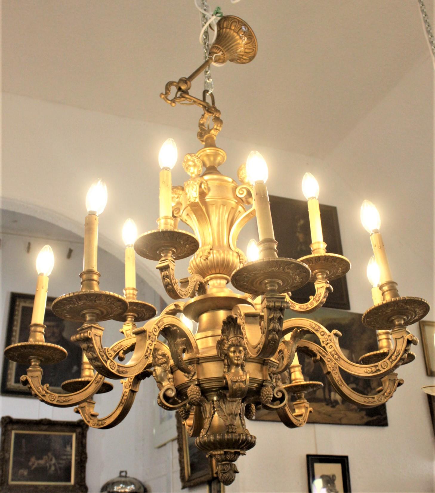 20th Century Large Antique Ornate French Louis XIV Boulle Style Gilt Bronze Chandelier For Sale
