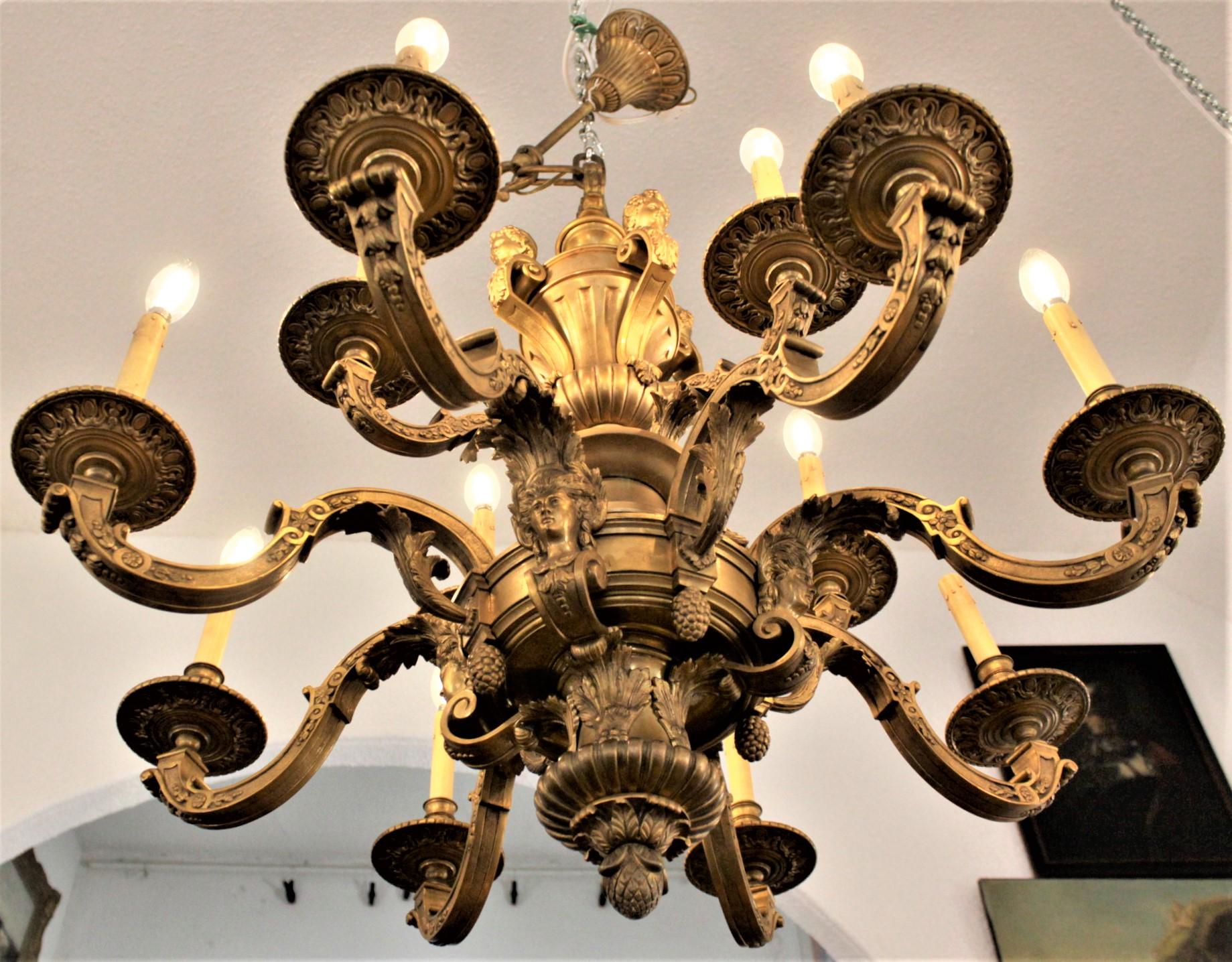 Large Antique Ornate French Louis XIV Boulle Style Gilt Bronze Chandelier For Sale 2