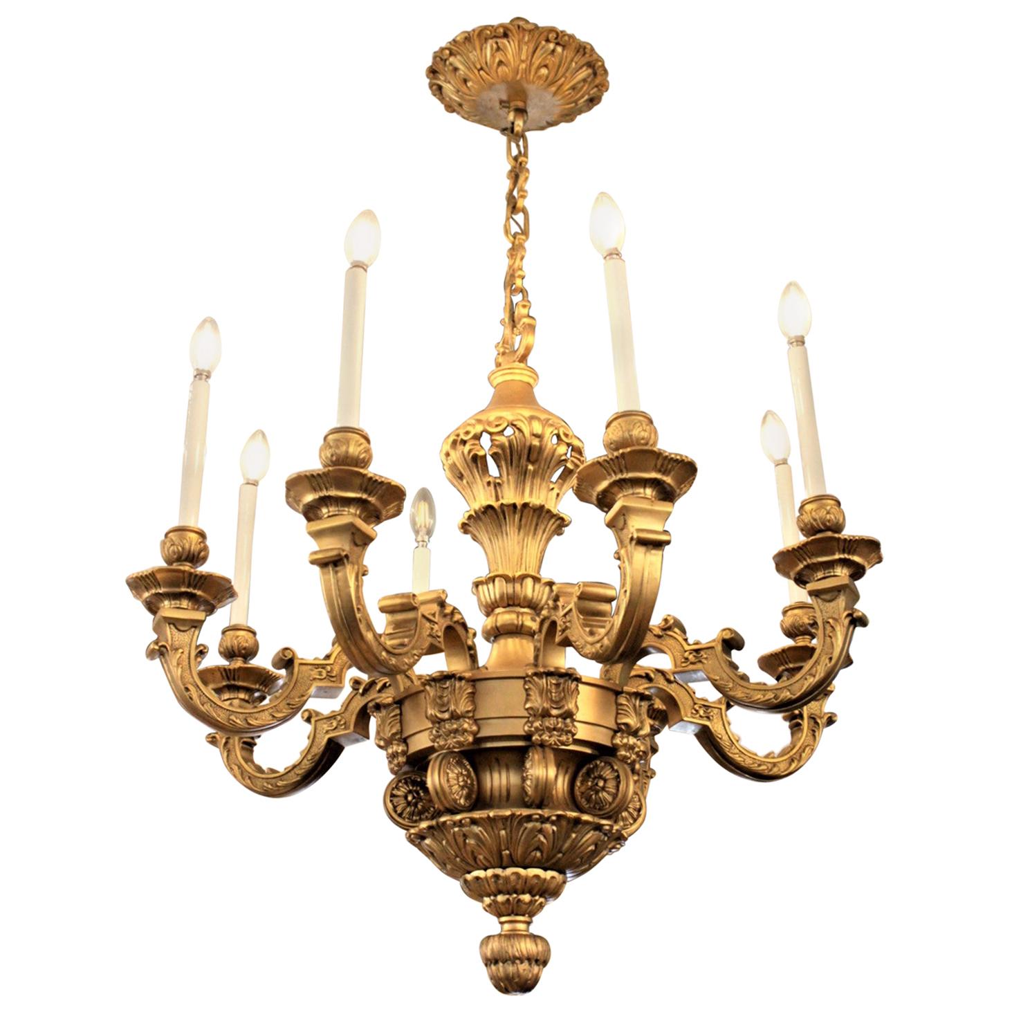Large Antique Ornate French Louis XIV Boulle Style Gilt Bronze Chandelier For Sale