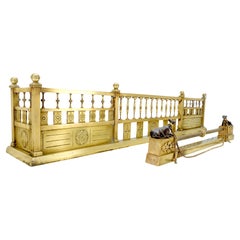 Large Antique Ornate Solid Brass Fireplace Fender Towel Rack c1900s Stunning