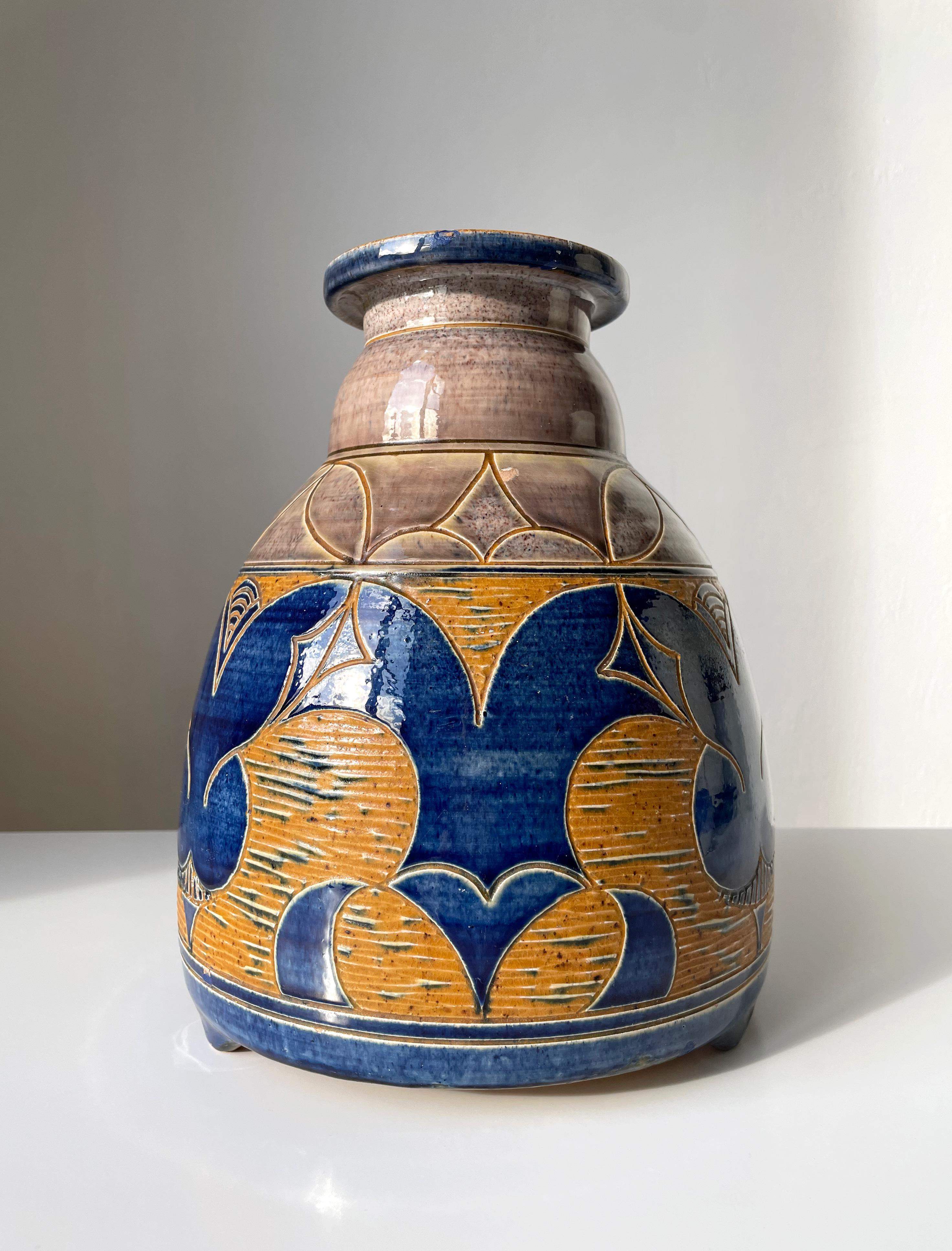 Danish Large Antique Otto Grell Art Deco Ceramic Vase, 1929 For Sale