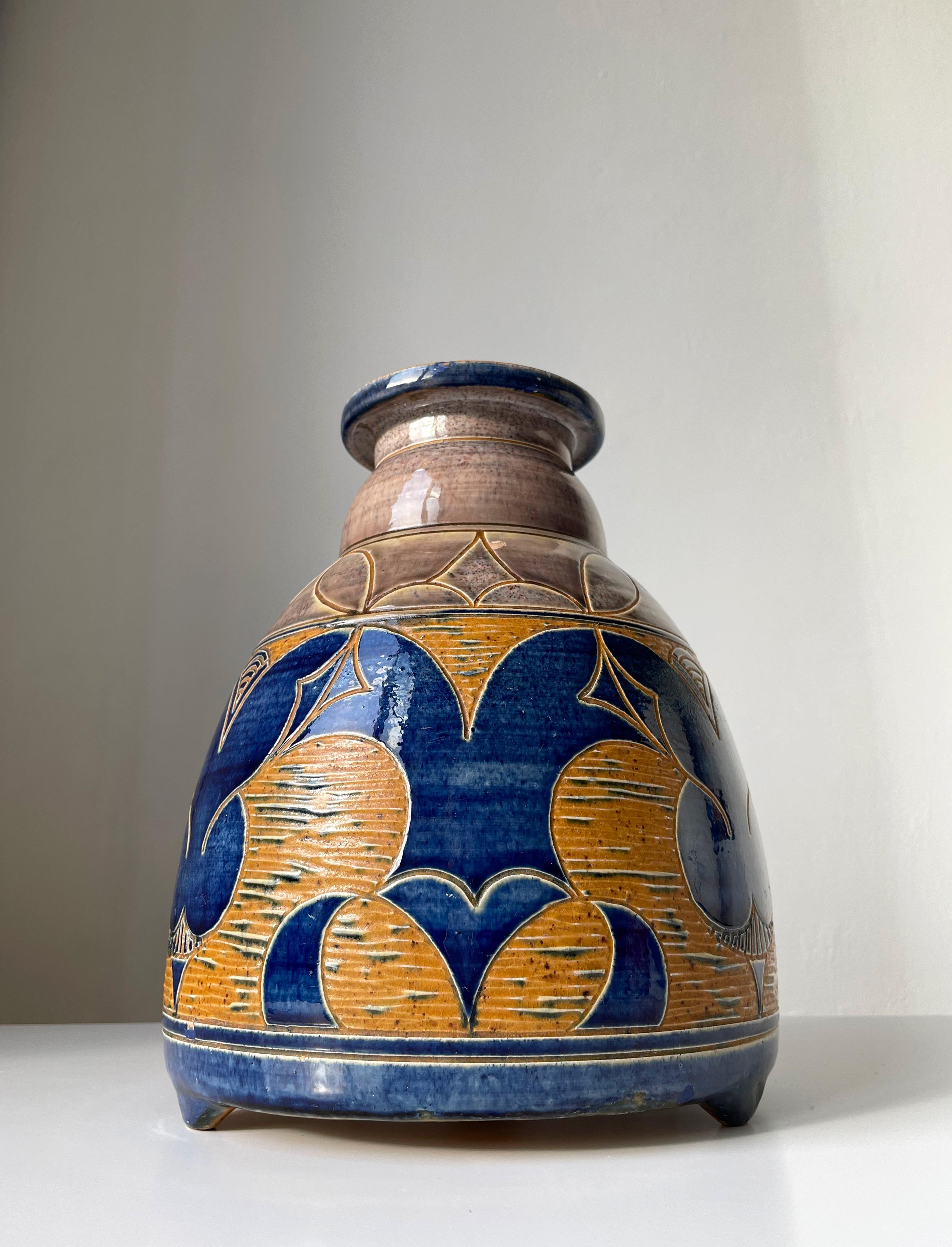 Large Antique Otto Grell Art Deco Ceramic Vase, 1929 In Good Condition For Sale In Copenhagen, DK