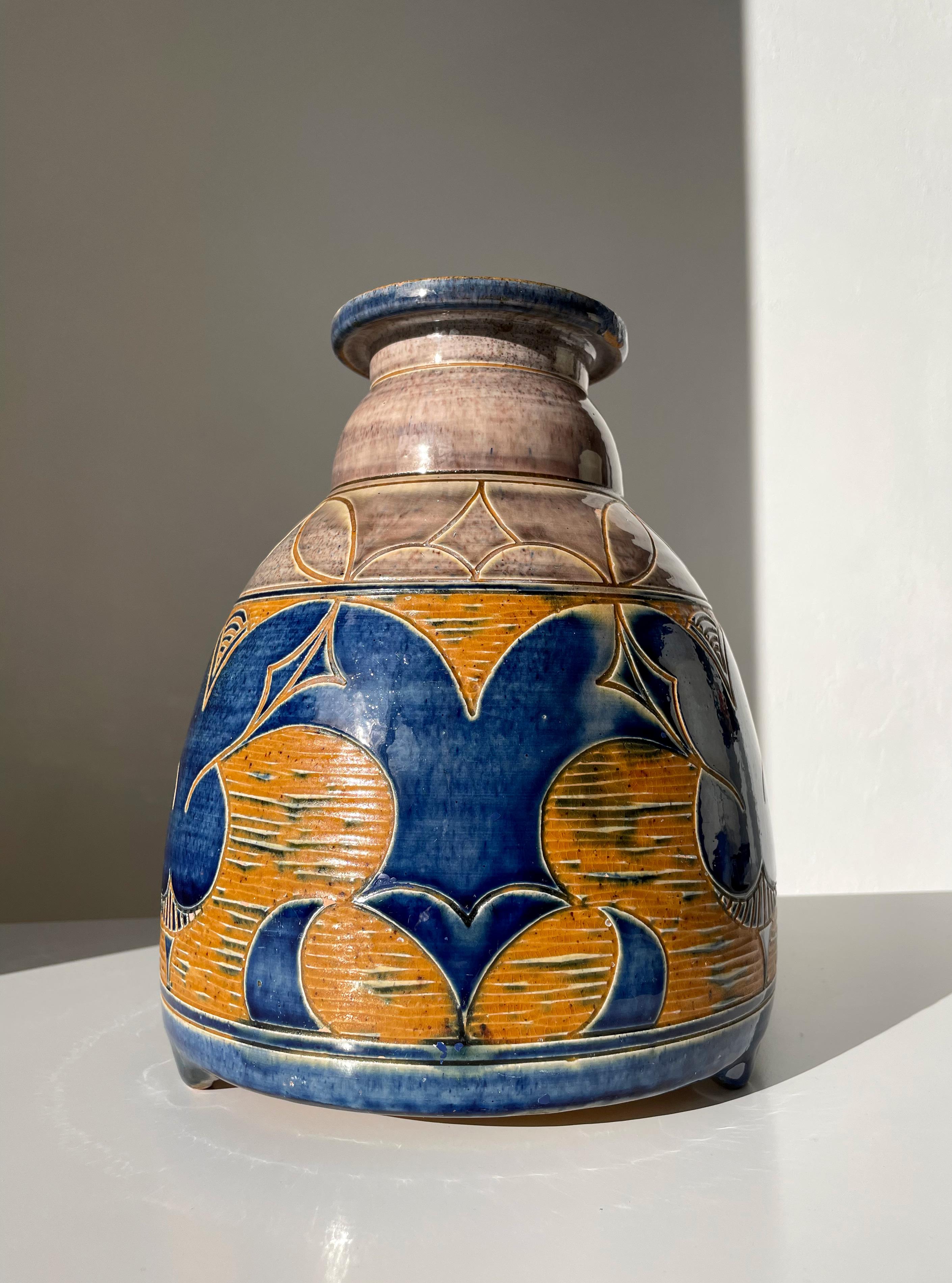 Stoneware Large Antique Otto Grell Art Deco Ceramic Vase, 1929 For Sale