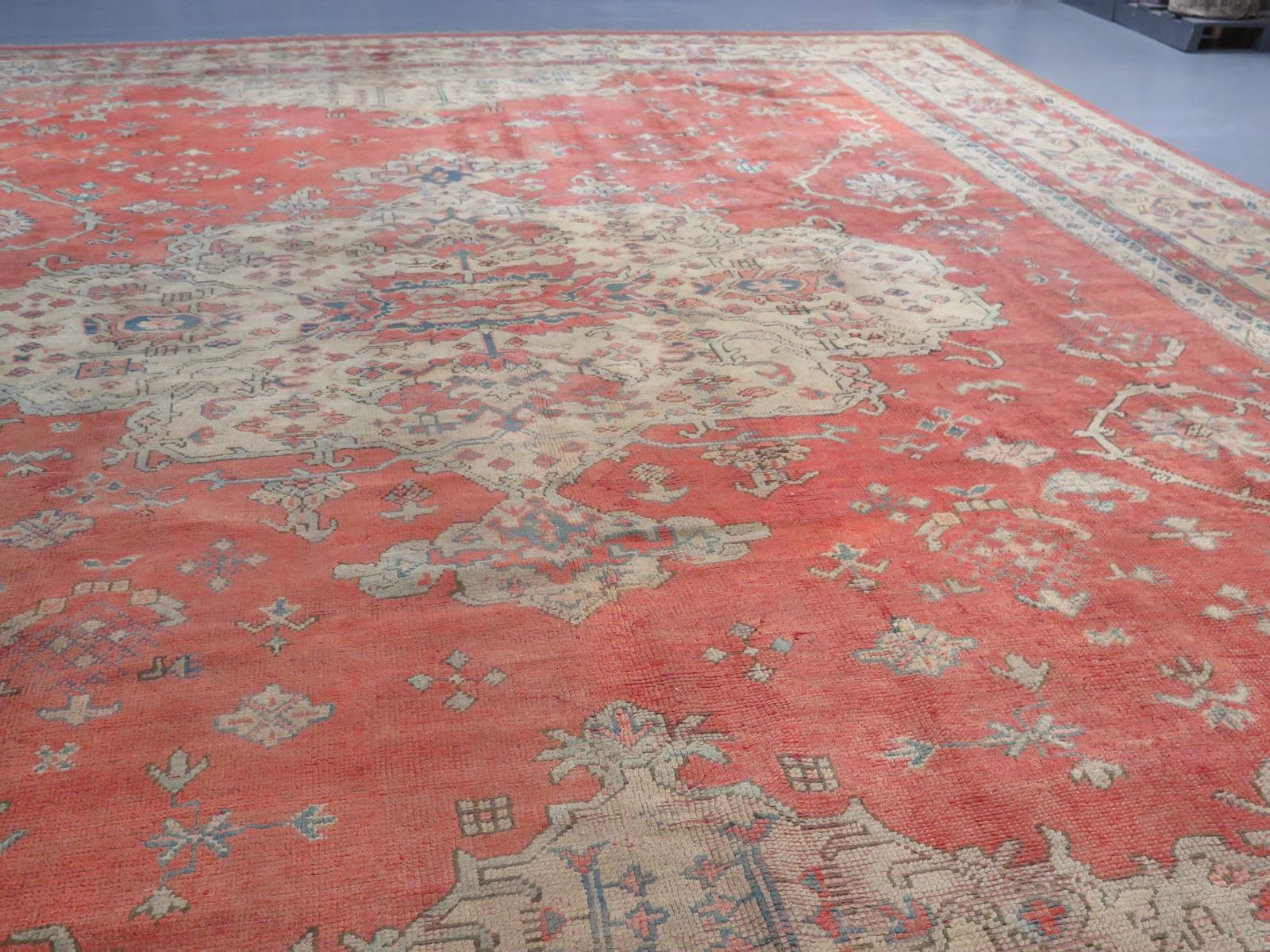 Hand-Knotted Large Antique Oushak Carpet For Sale
