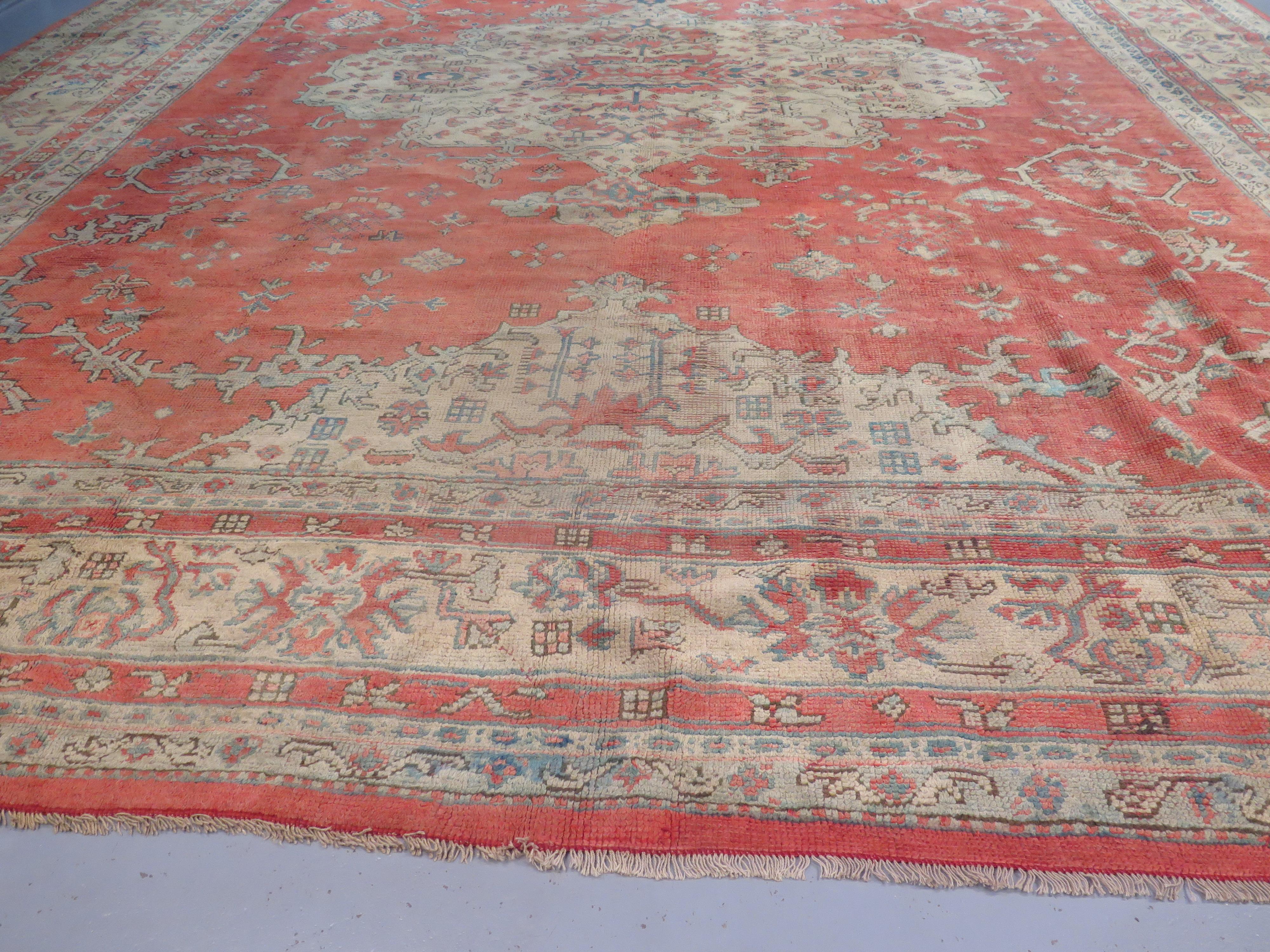 Late 19th Century Large Antique Oushak Carpet For Sale