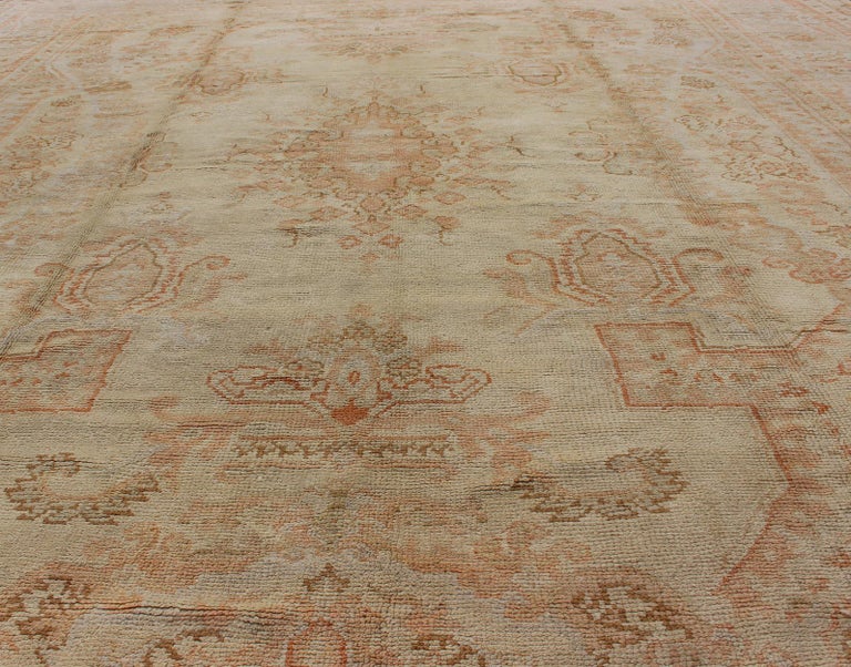 Featured image of post Coral Peach Rug - Large antique oushak rug in ivory, soft copper, coral peach, green, light brown.