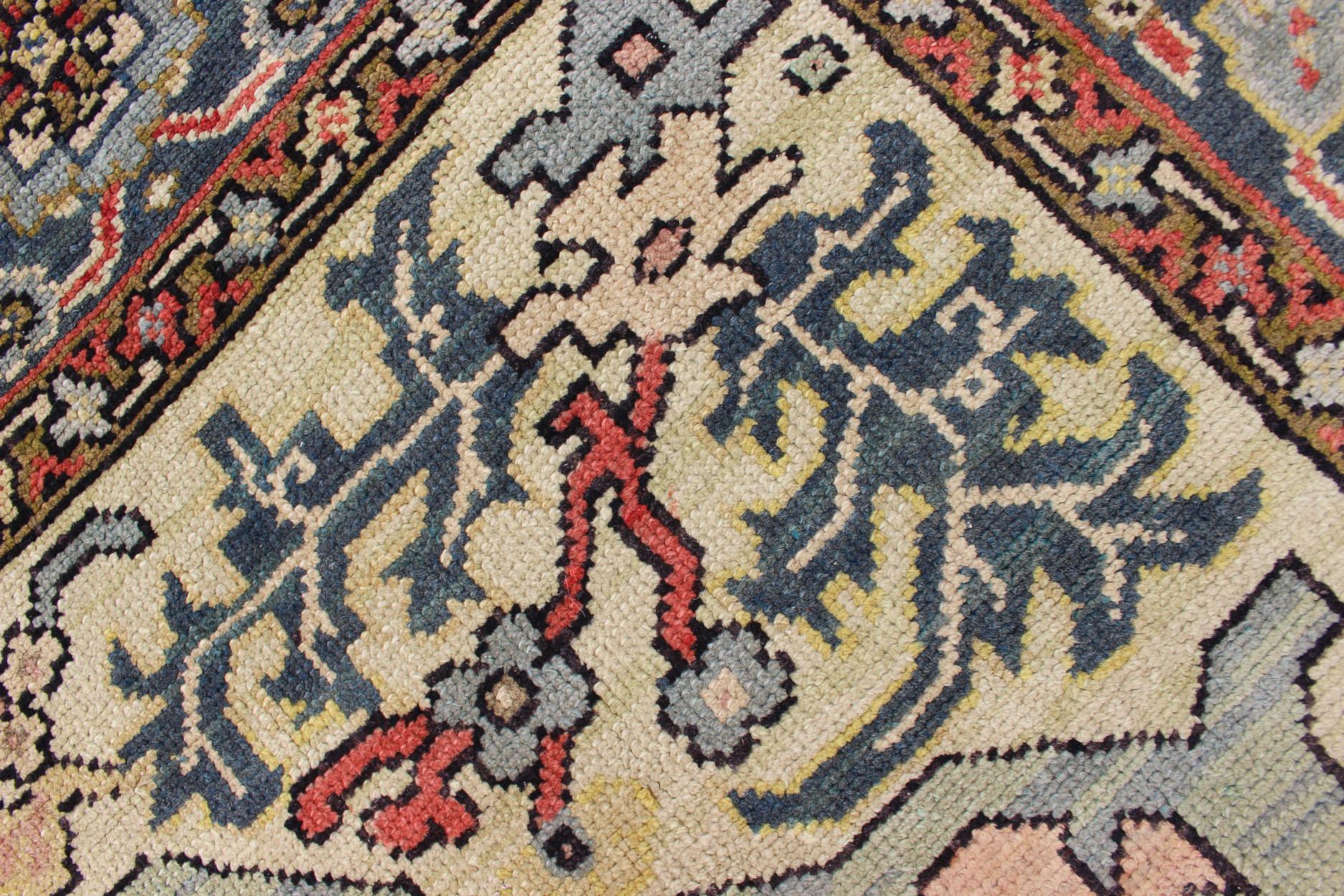 Großer antiker Oushak-Teppich mit Blumenmuster in Rosa und Stahlblau   13' x 16' im Angebot 9