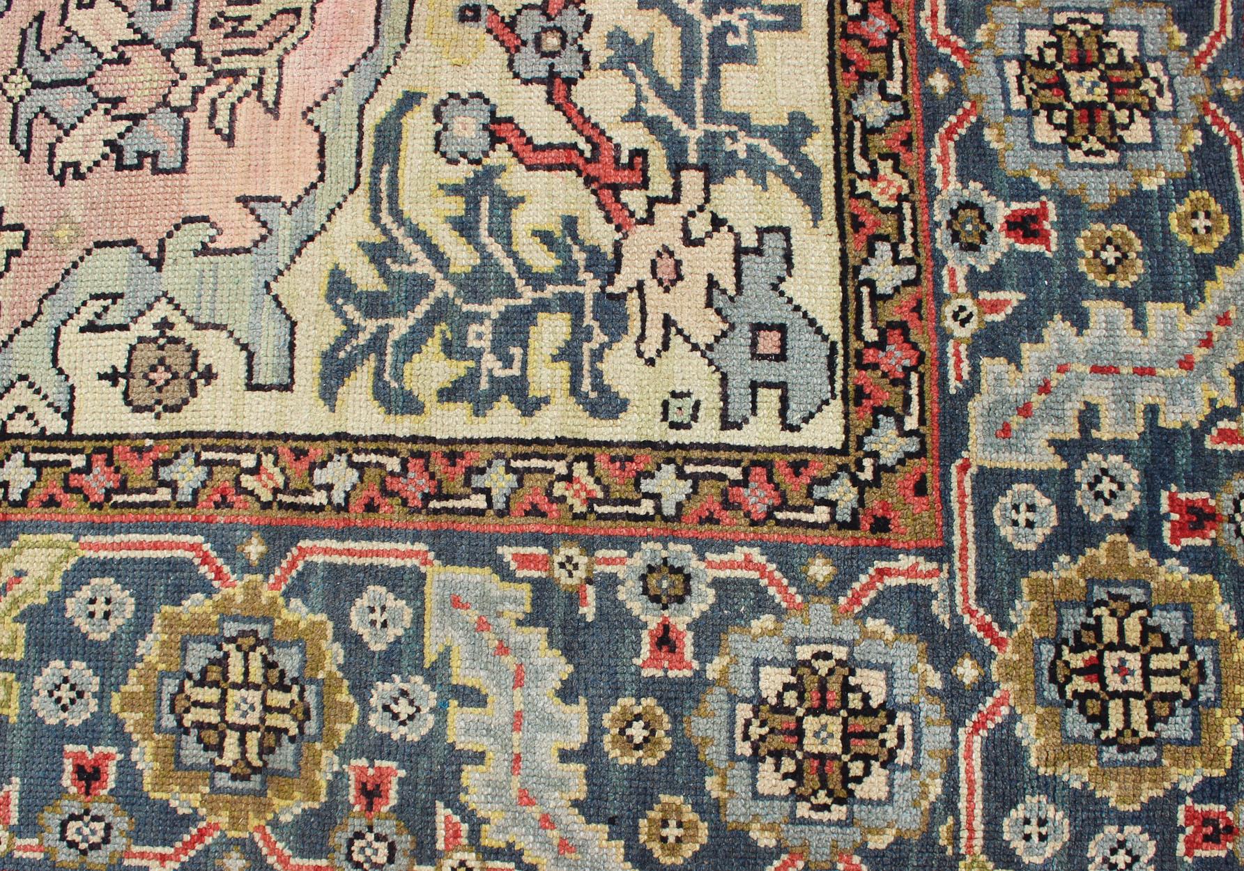 Großer antiker Oushak-Teppich mit Blumenmuster in Rosa und Stahlblau   13' x 16' im Angebot 10