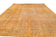 Antique Oushak Rug, Hand-Knotted Wool, Garden Design, Turkey, 1900