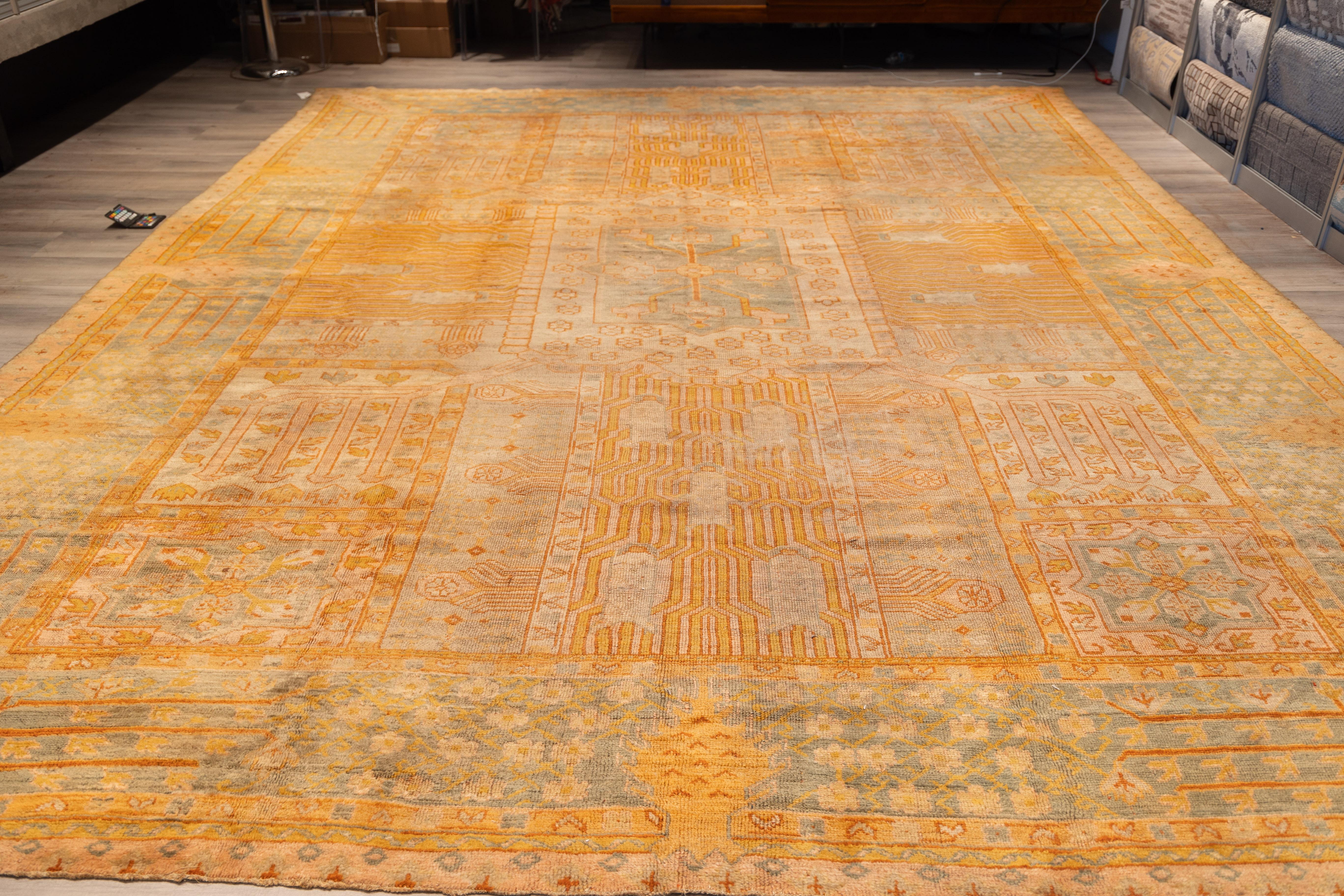 Oushak Large antique oushak rug with garden design For Sale