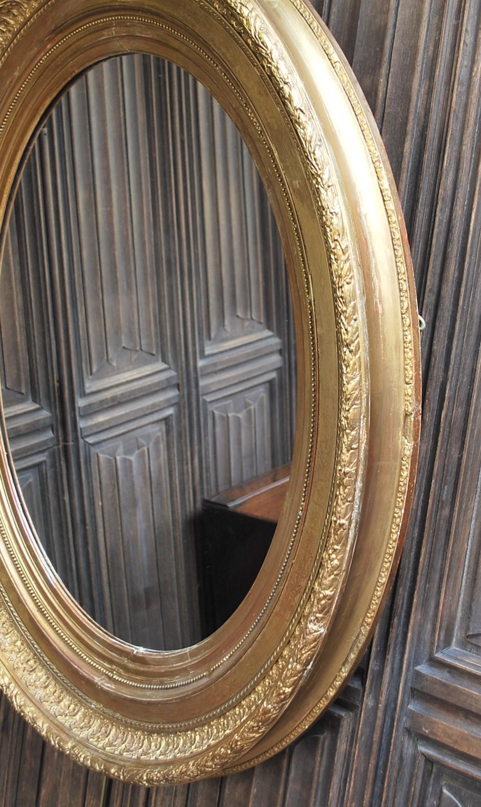 Edwardian Large Antique Oval Gilded Mirror