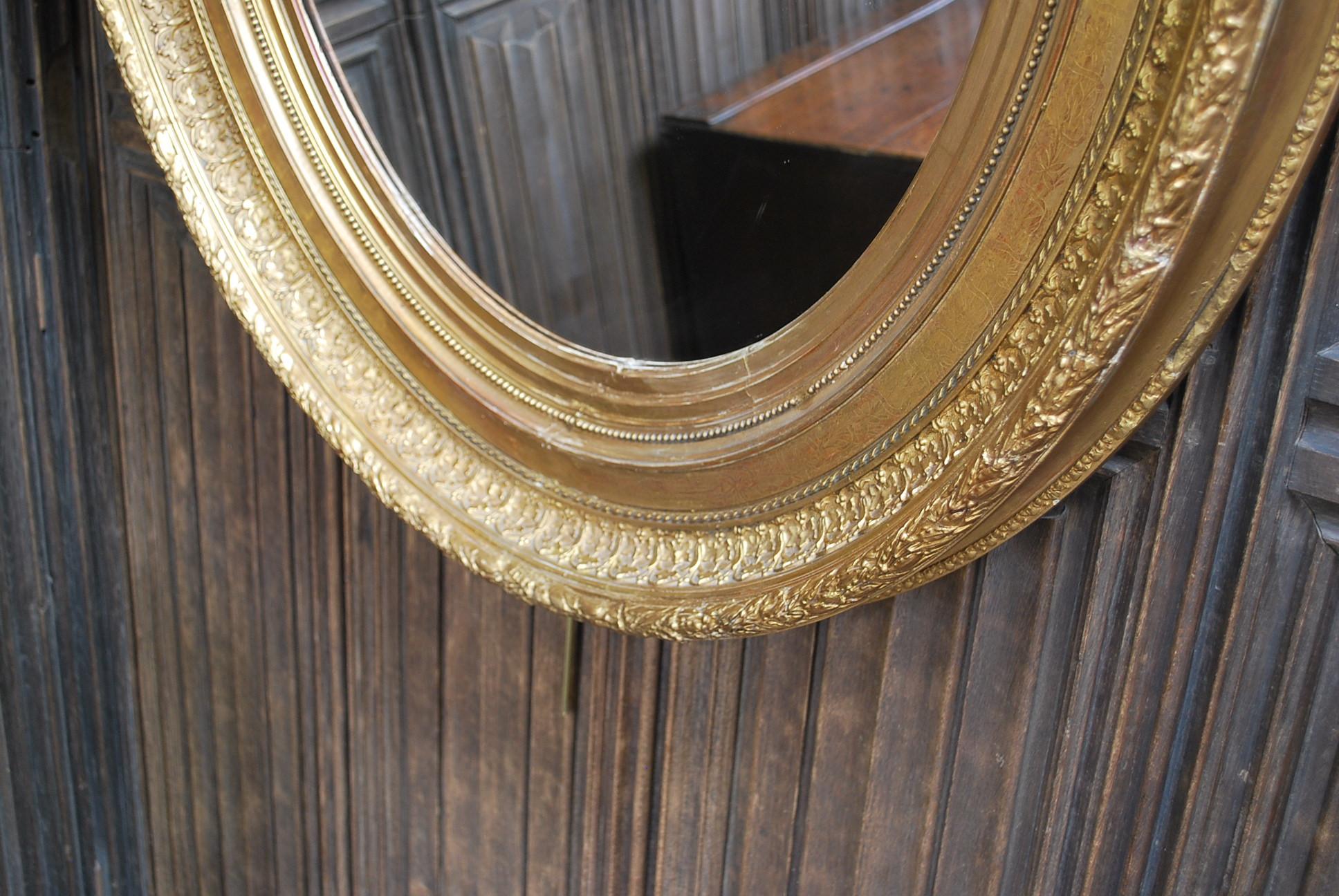 19th Century Large Antique Oval Gilded Mirror