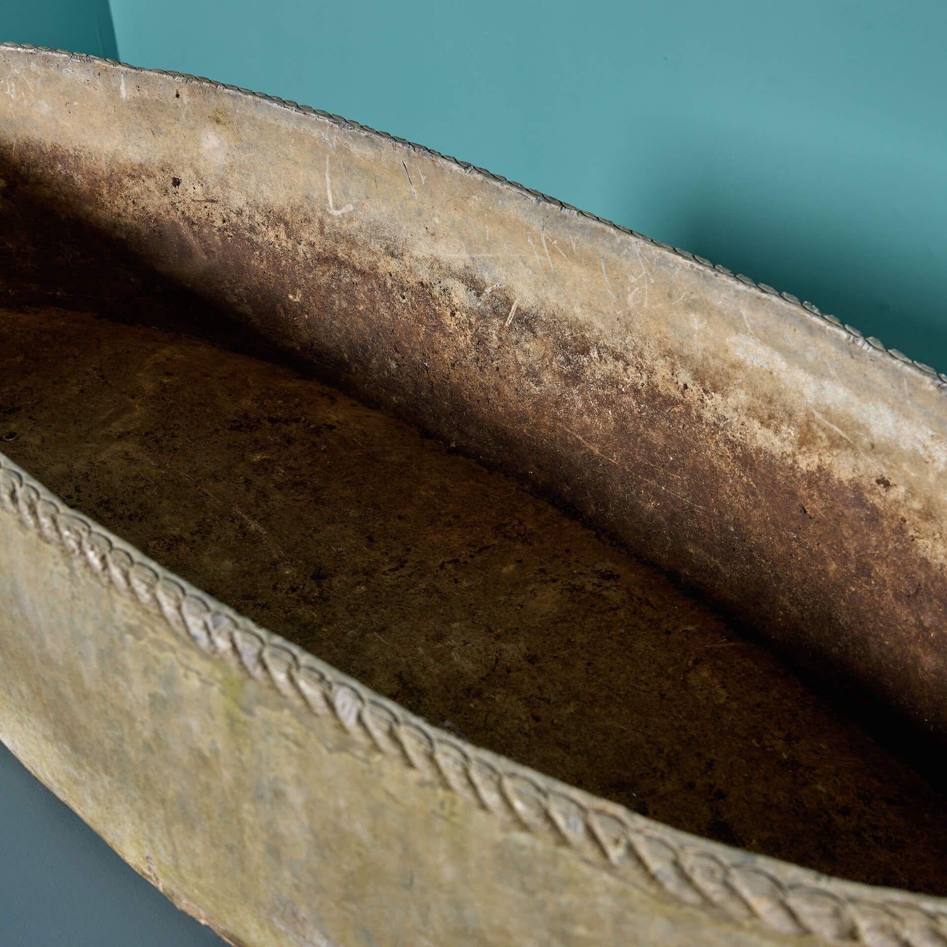 20th Century Large Antique Oval Lead Trough Planter For Sale