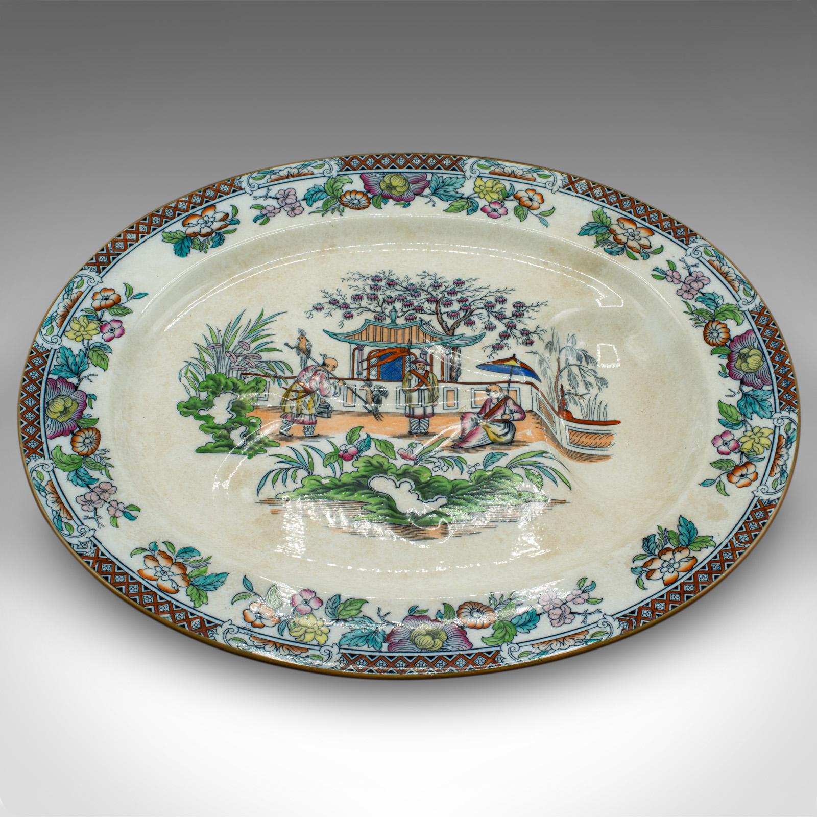 Large Antique Oval Meat Platter, Chinese, Ceramic, Serving Plate, Victorian In Good Condition For Sale In Hele, Devon, GB