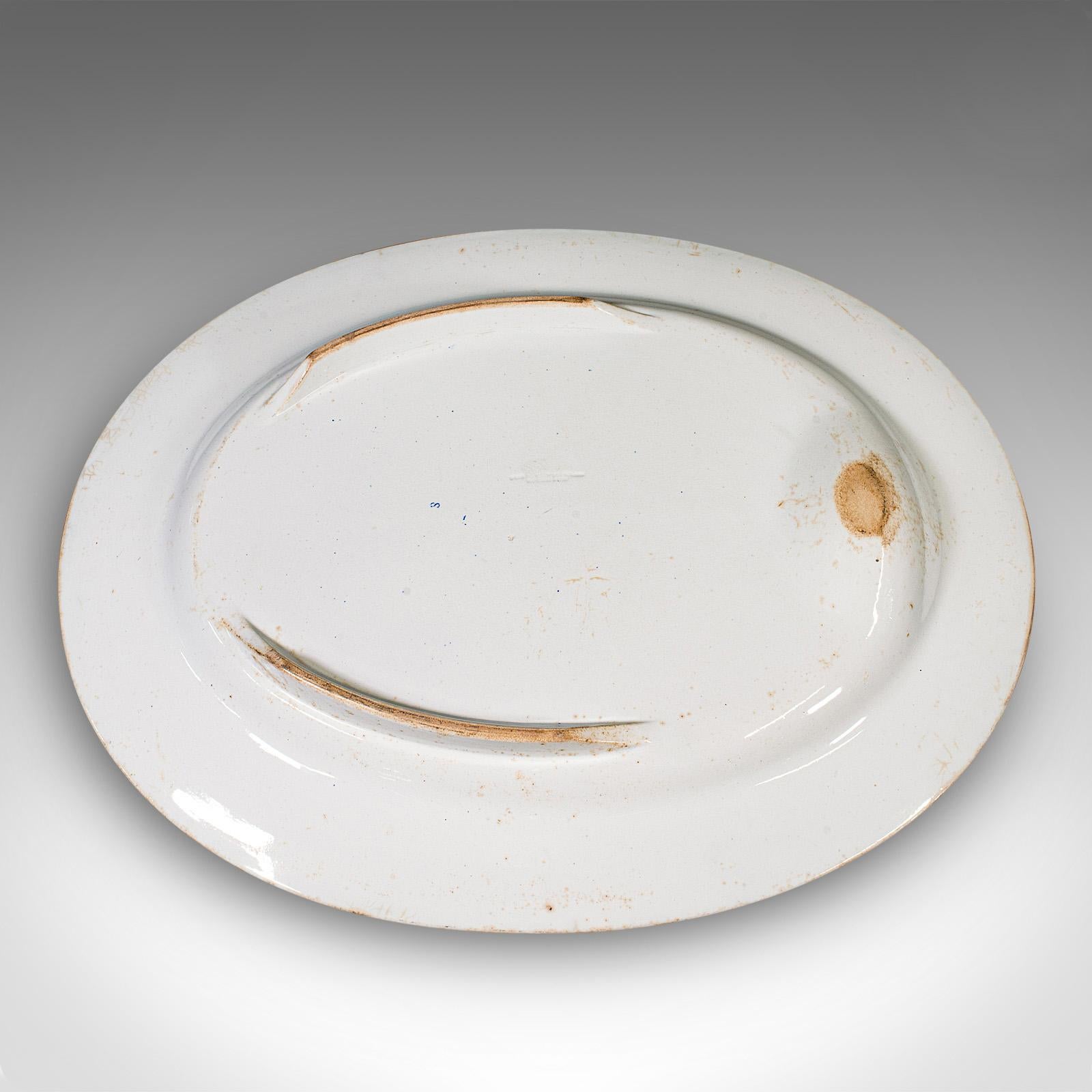 Ceramic Large Antique Oval Meat Platter, English, Dinner Serving Plate, Victorian, 1900 For Sale