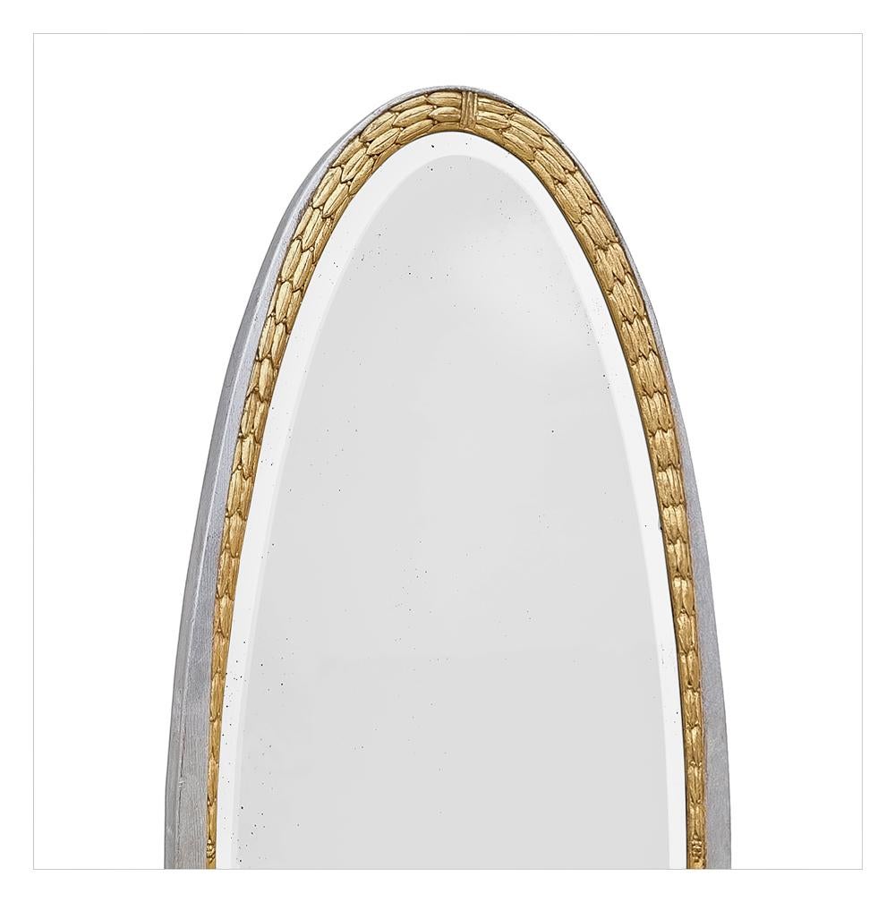 Großer antiker ovaler Spiegel aus der Zeit des Art déco, aus dem Jahr 1928. Vergoldet & versilbert. im Zustand „Gut“ im Angebot in Paris, FR
