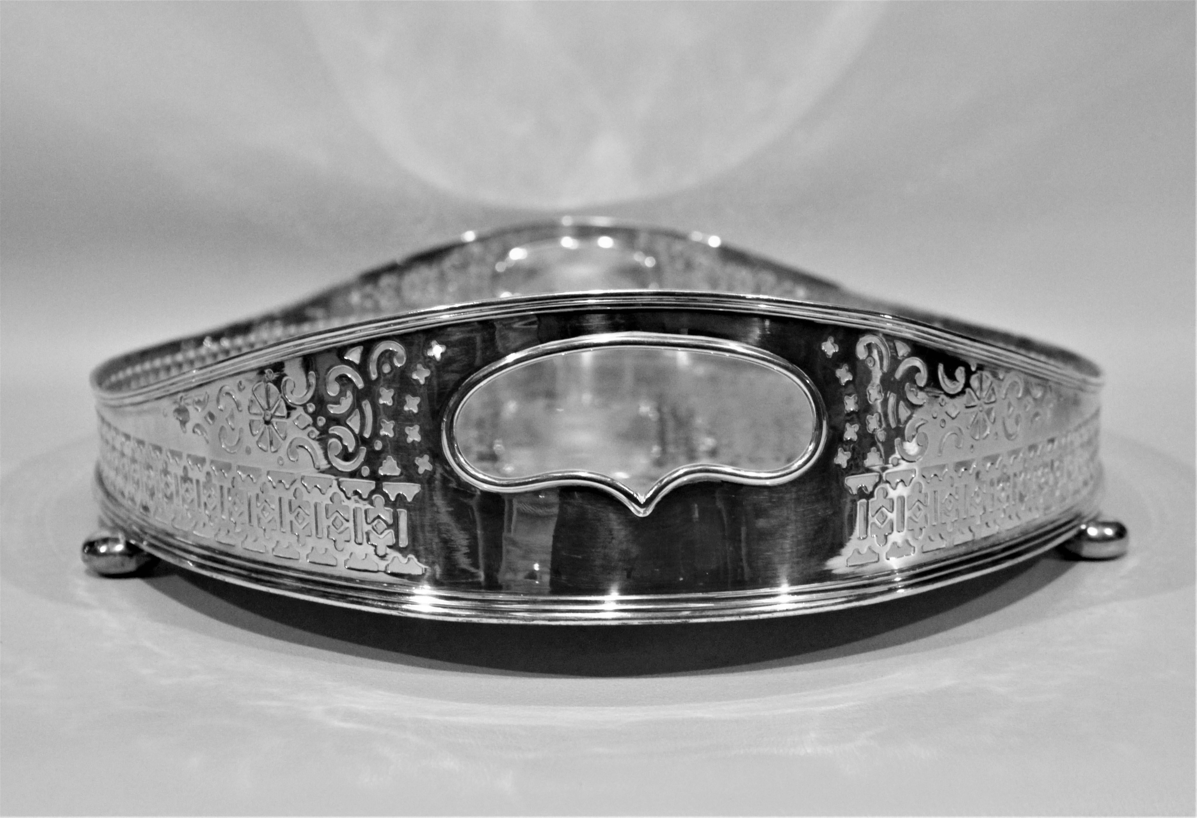 Victorian Large Antique Oval Silver Plated Gallery Serving Tray