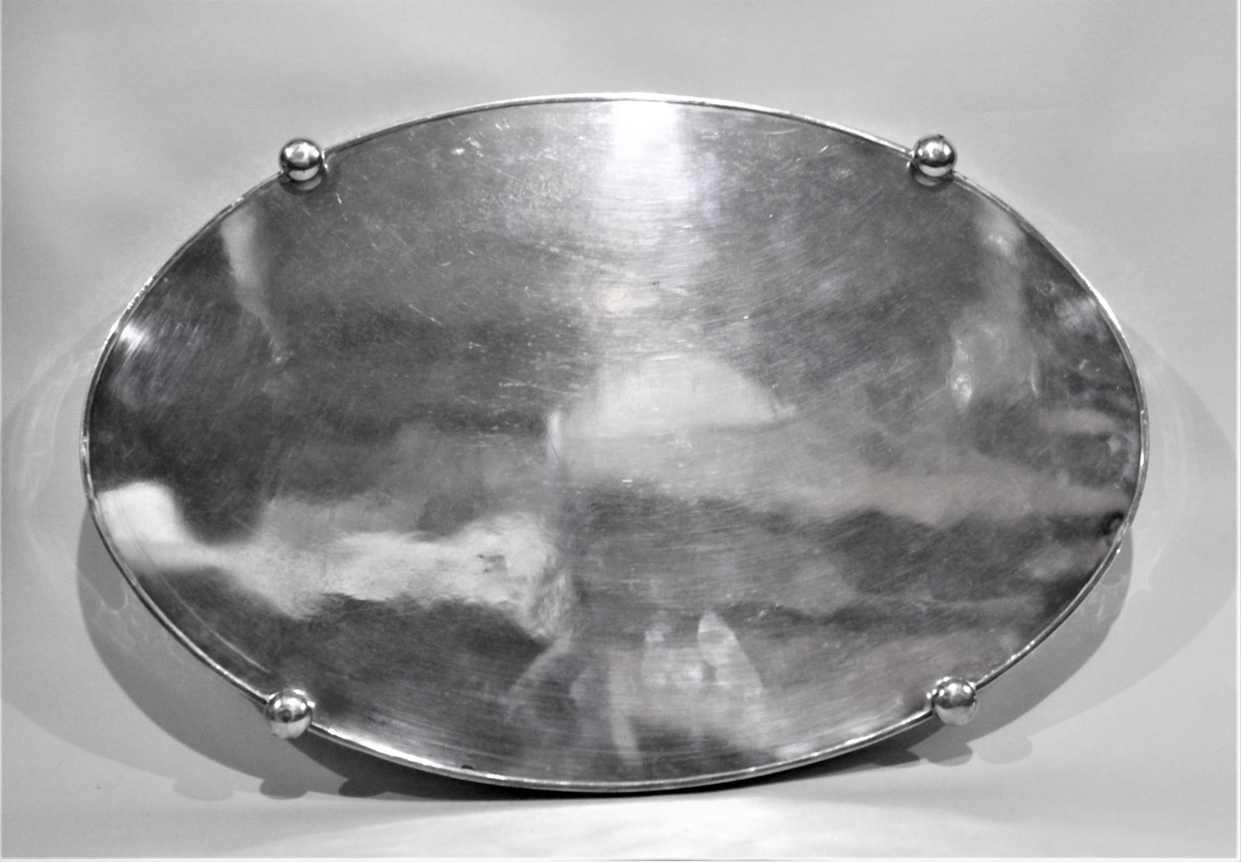 Large Antique Oval Silver Plated Gallery Serving Tray In Fair Condition In Hamilton, Ontario