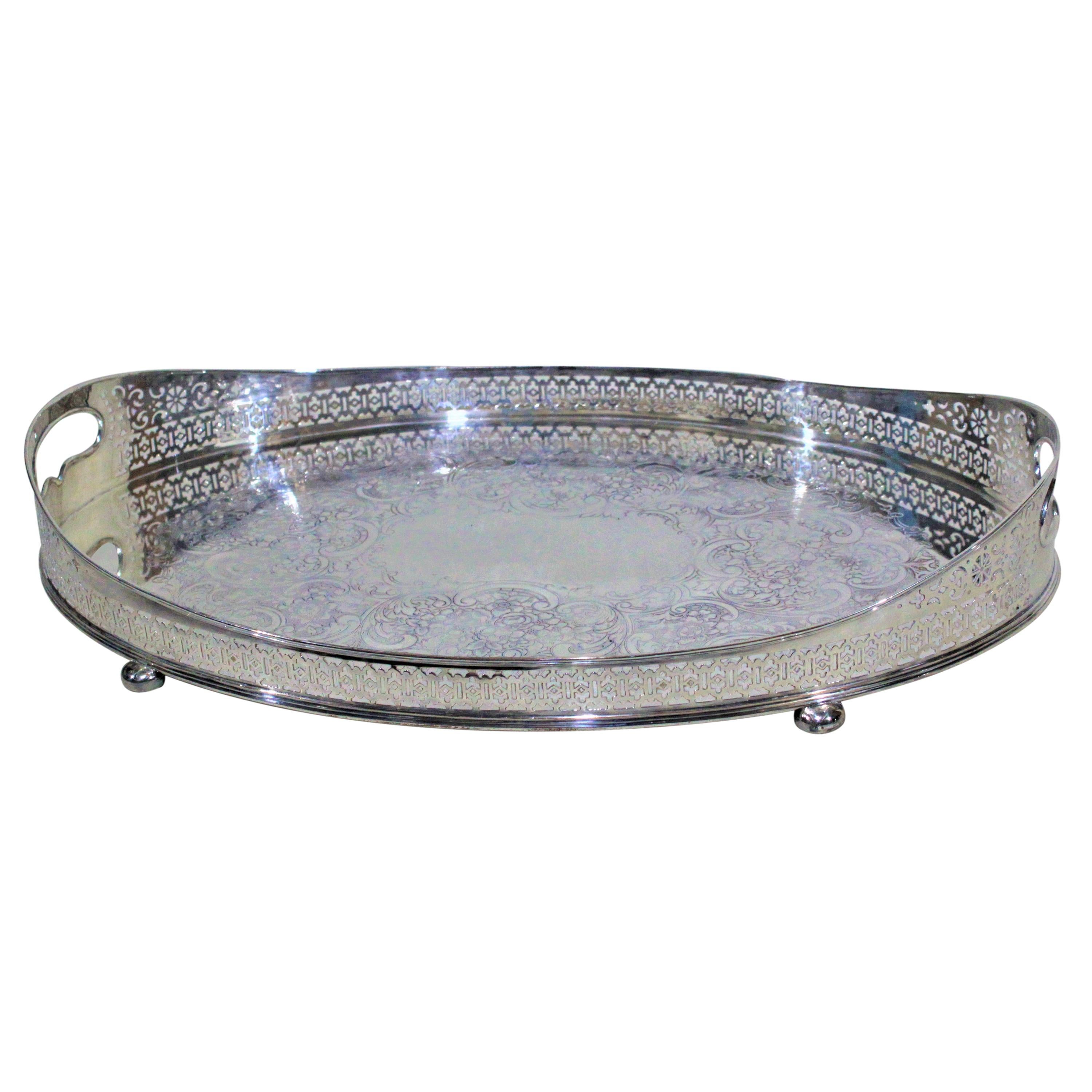 Large Antique Oval Silver Plated Gallery Serving Tray For Sale at 1stDibs |  antique oval silver tray, silver plated gallery tray, silver trays for sale