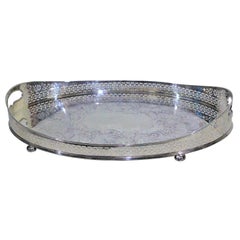 Large Antique Oval Silver Plated Gallery Serving Tray