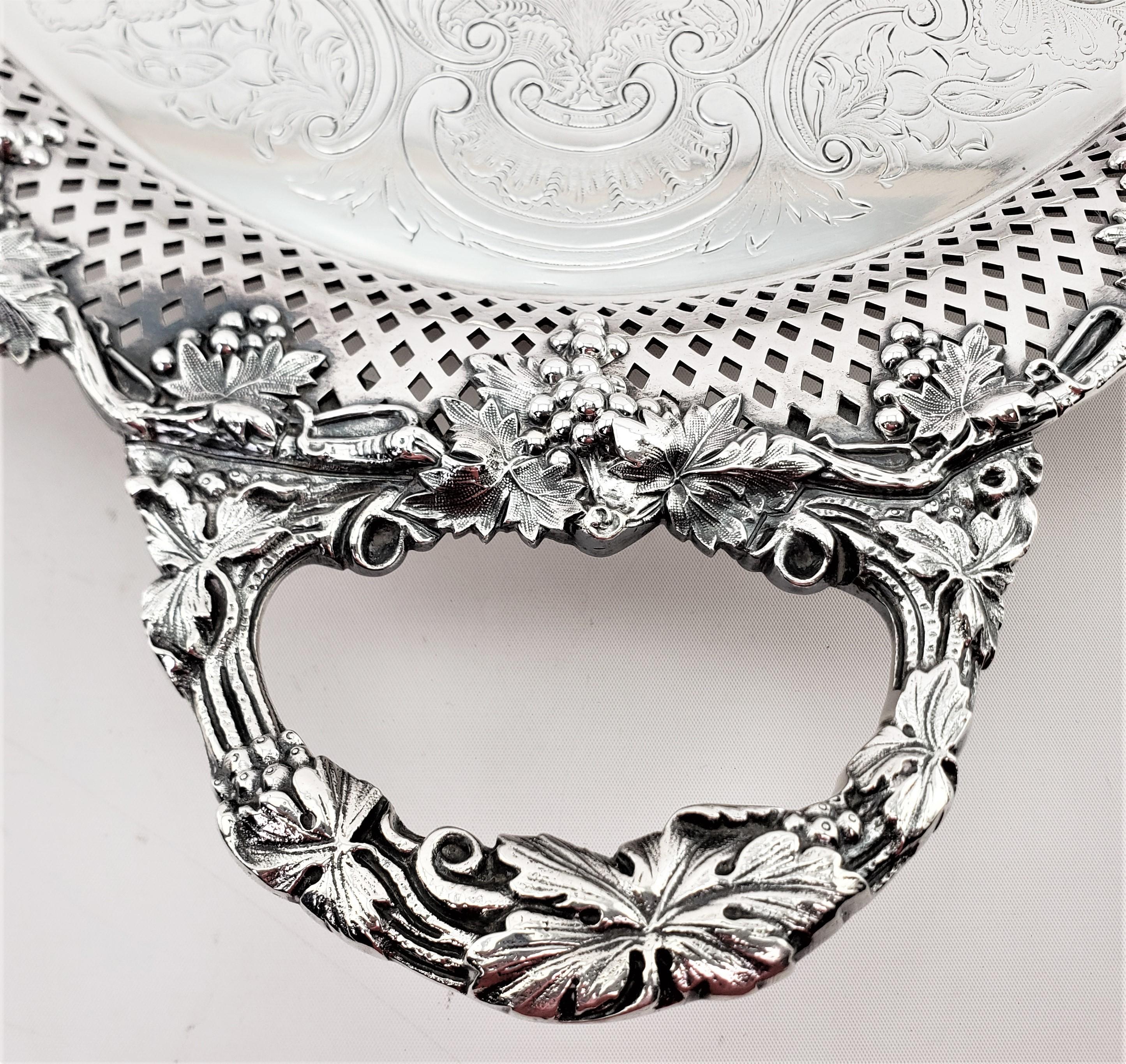 20th Century Large Antique Oval Silver Plated Serving Tray with Grape & Leaf Decoration For Sale
