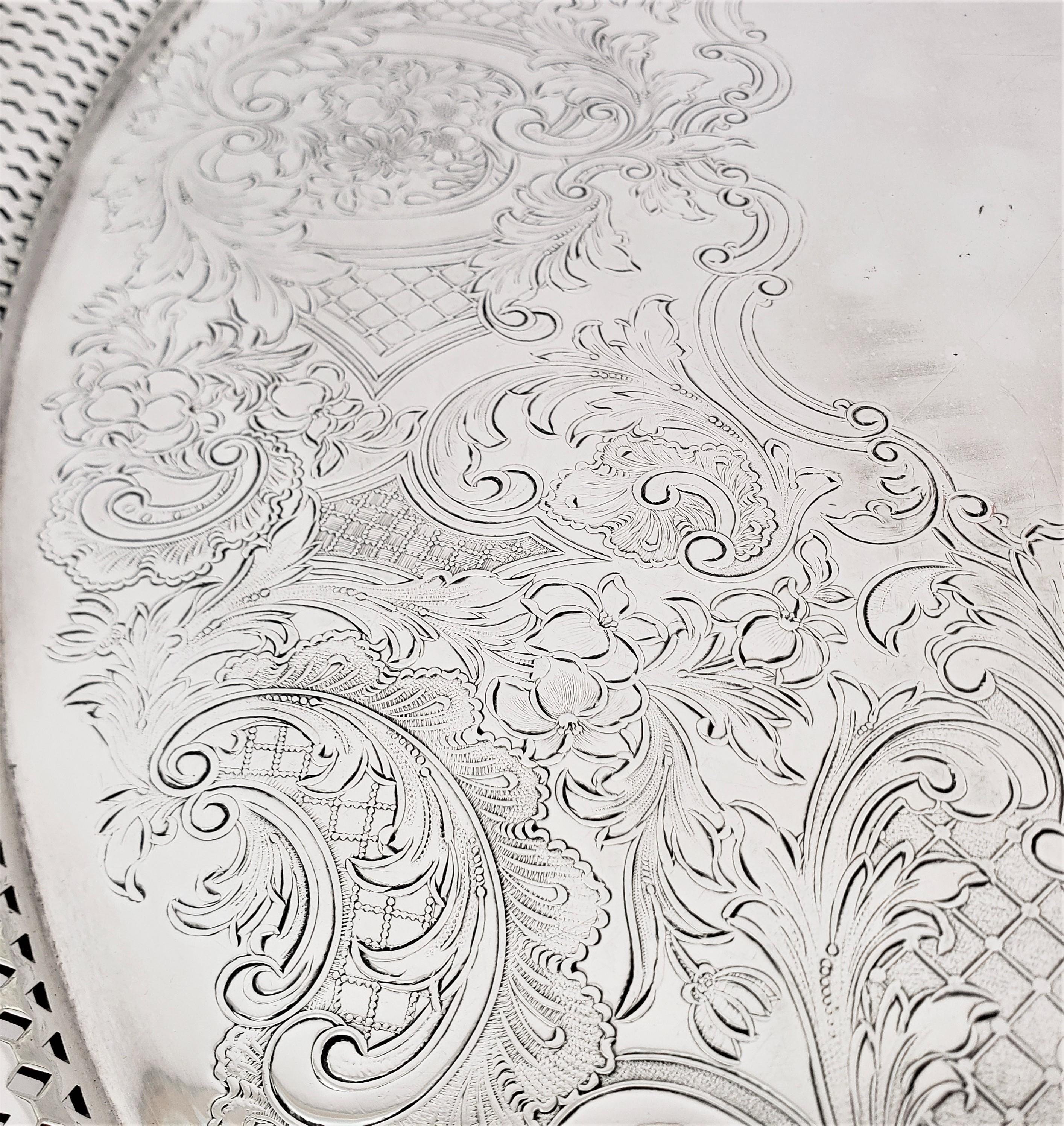 Large Antique Oval Silver Plated Serving Tray with Grape & Leaf Decoration In Good Condition For Sale In Hamilton, Ontario