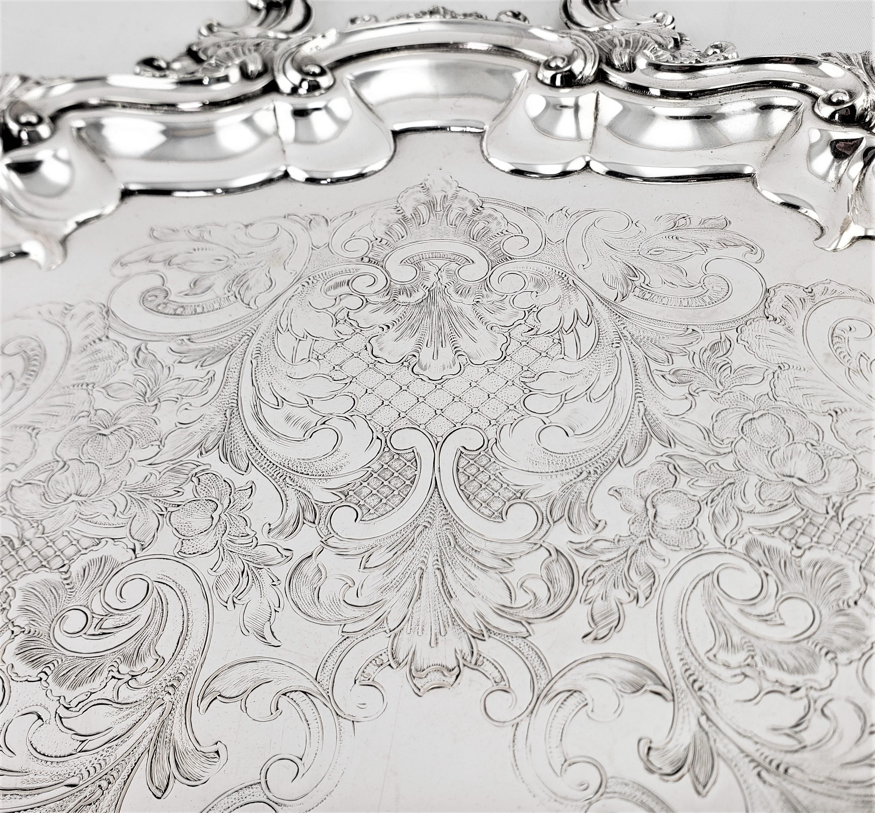 Large Antique Oval Silver Plated Serving Tray with Ornate Floral Decoration 3