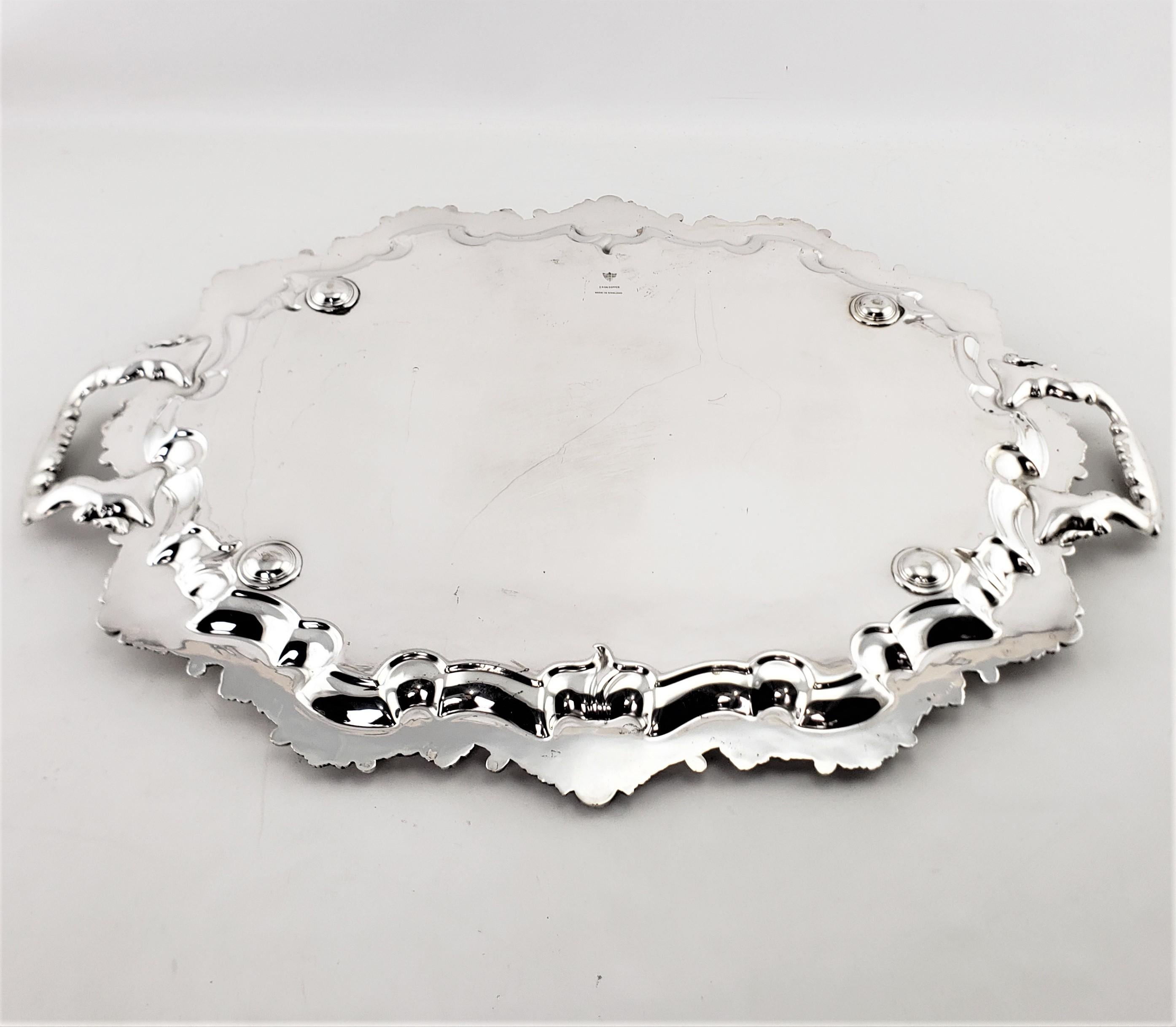 Large Antique Oval Silver Plated Serving Tray with Ornate Floral Decoration 5