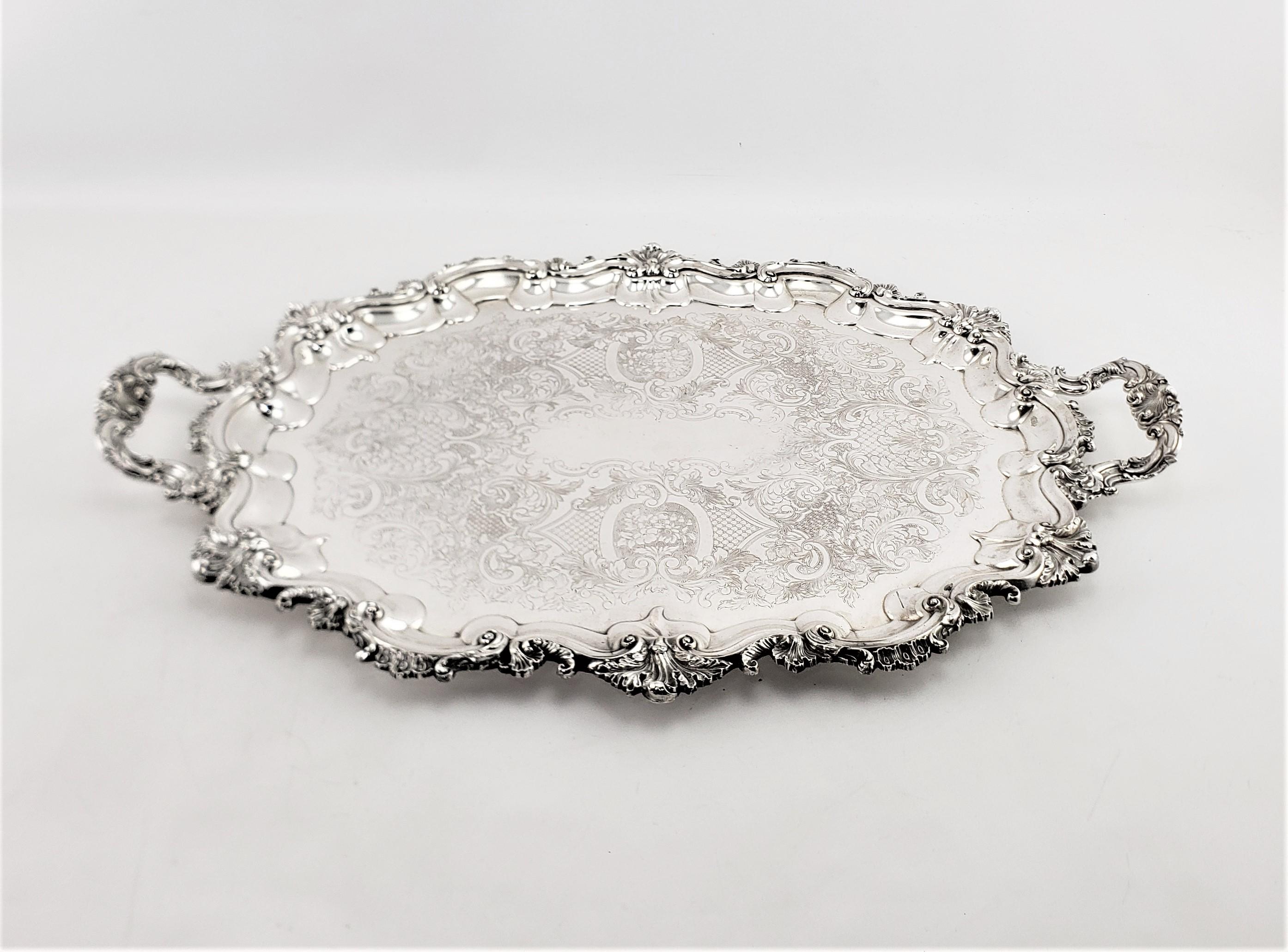 Victorian Large Antique Oval Silver Plated Serving Tray with Ornate Floral Decoration