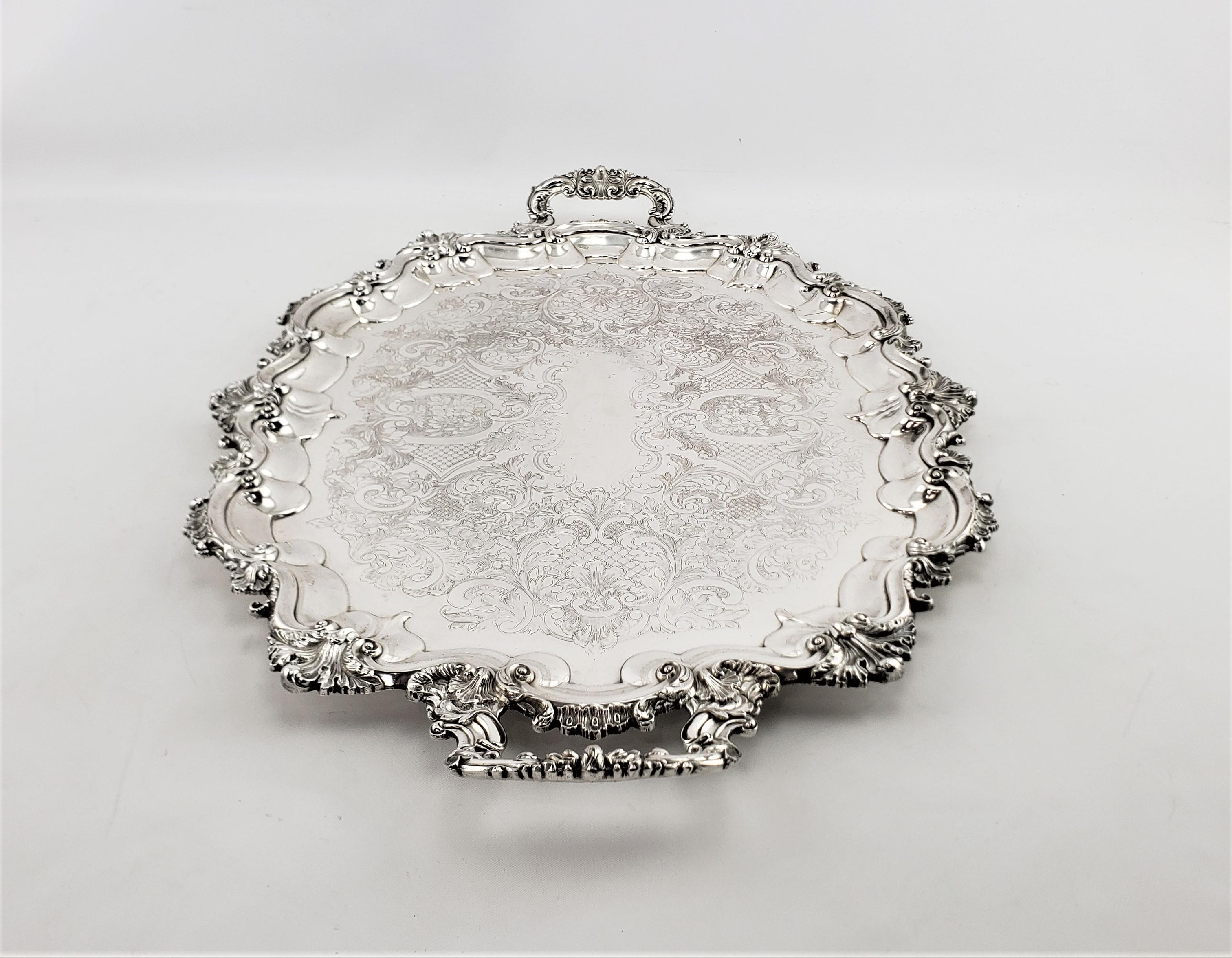 English Large Antique Oval Silver Plated Serving Tray with Ornate Floral Decoration