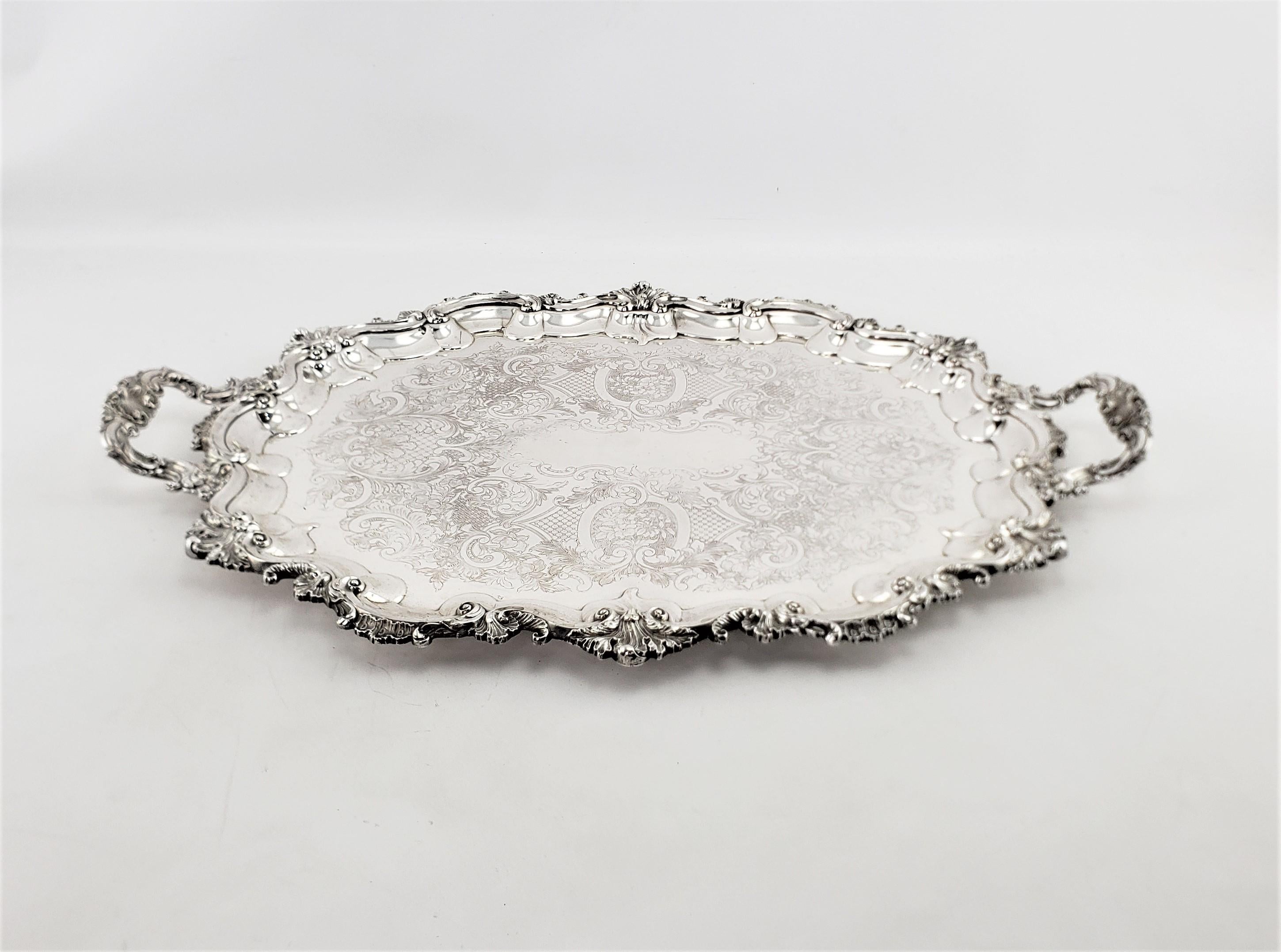 Machine-Made Large Antique Oval Silver Plated Serving Tray with Ornate Floral Decoration
