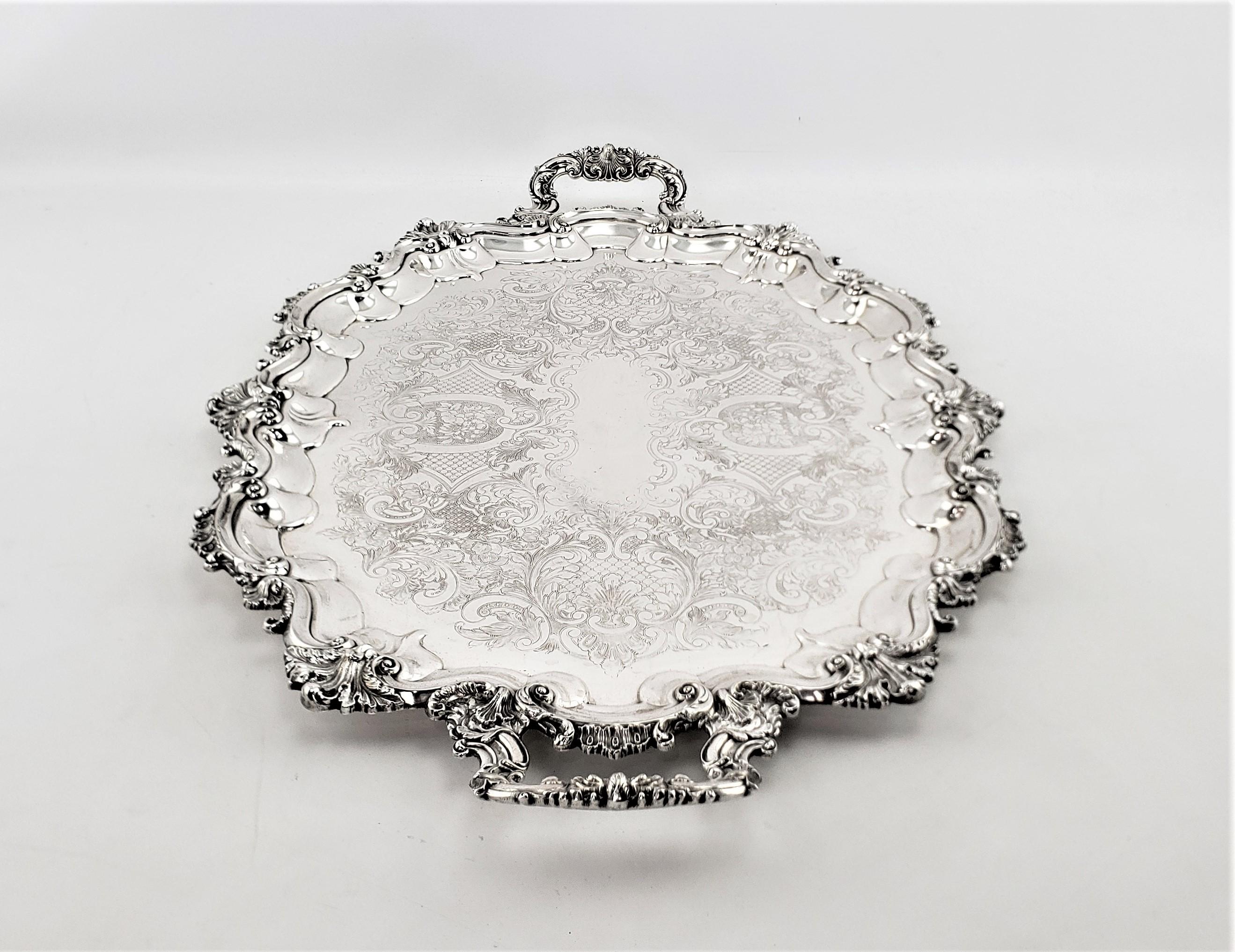 Large Antique Oval Silver Plated Serving Tray with Ornate Floral Decoration In Good Condition In Hamilton, Ontario