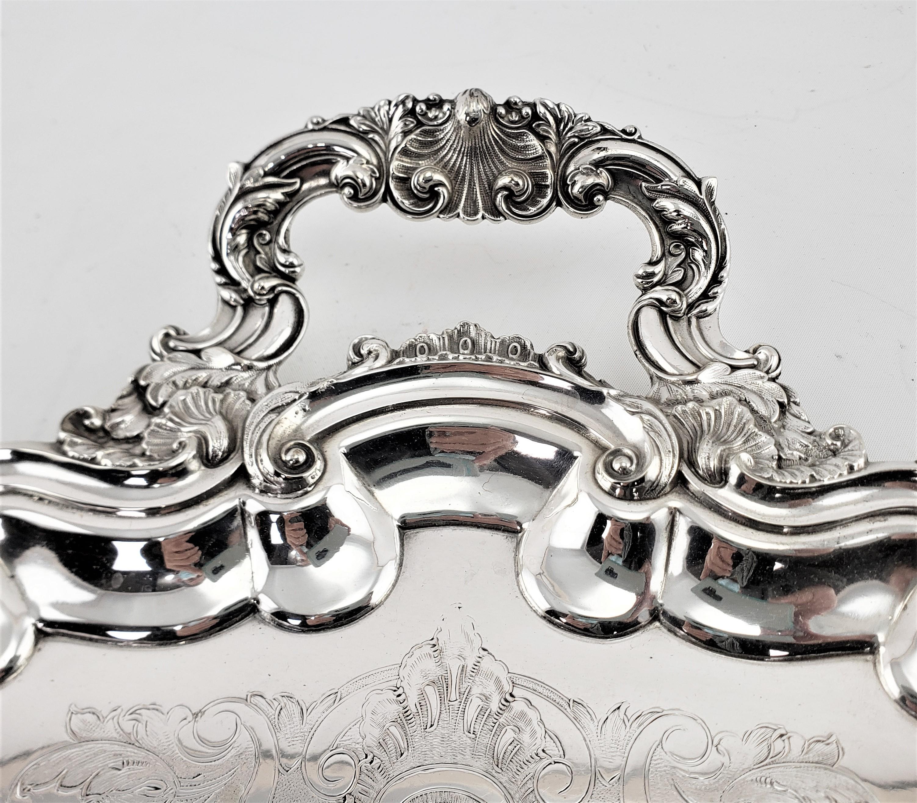 20th Century Large Antique Oval Silver Plated Serving Tray with Ornate Floral Decoration