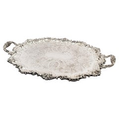 large silver serving tray Large Antique Oval Silver Plated Serving Tray with Ornate Floral Decoration